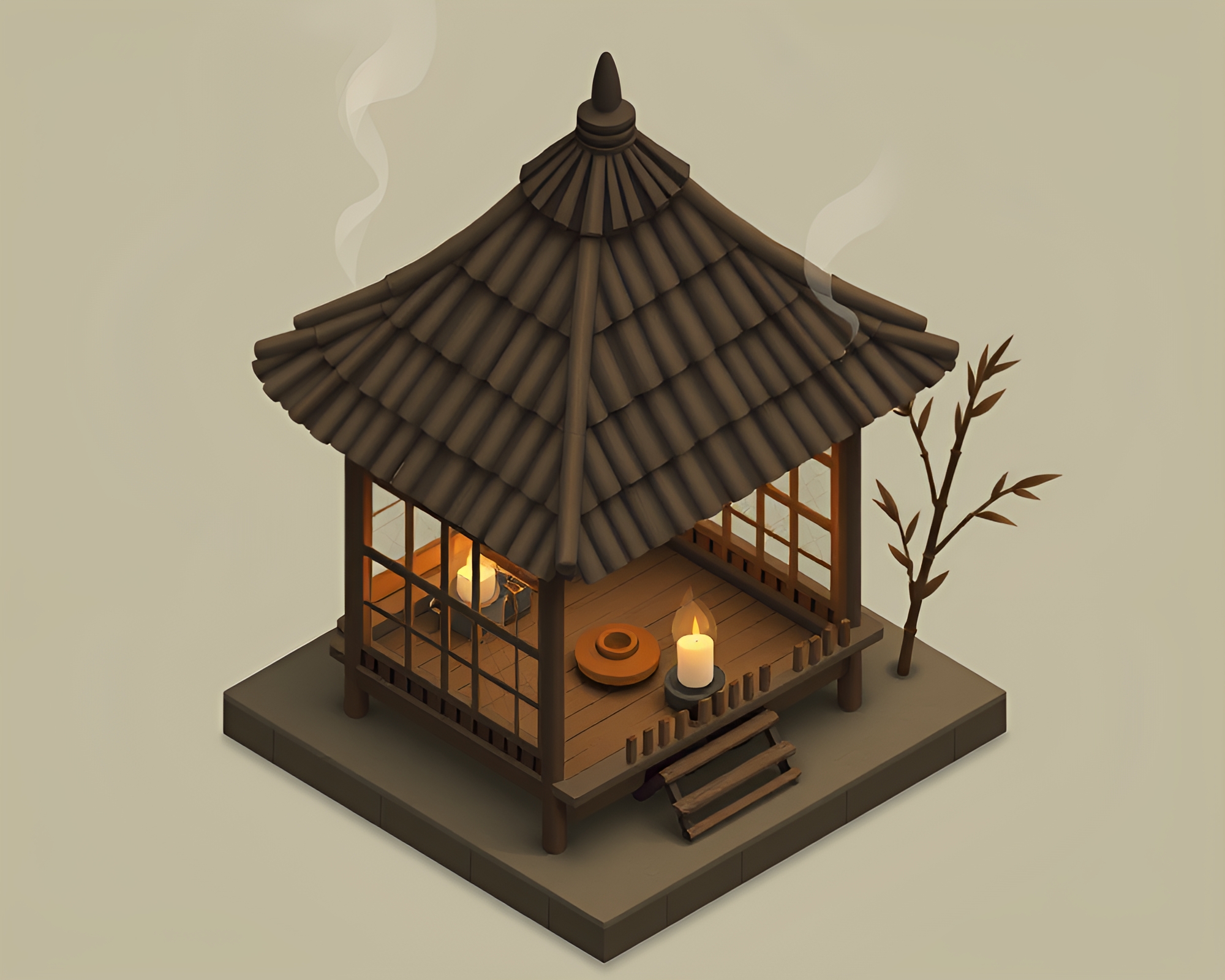 Bamboo Hut with Candle Smoke – free AI stock image