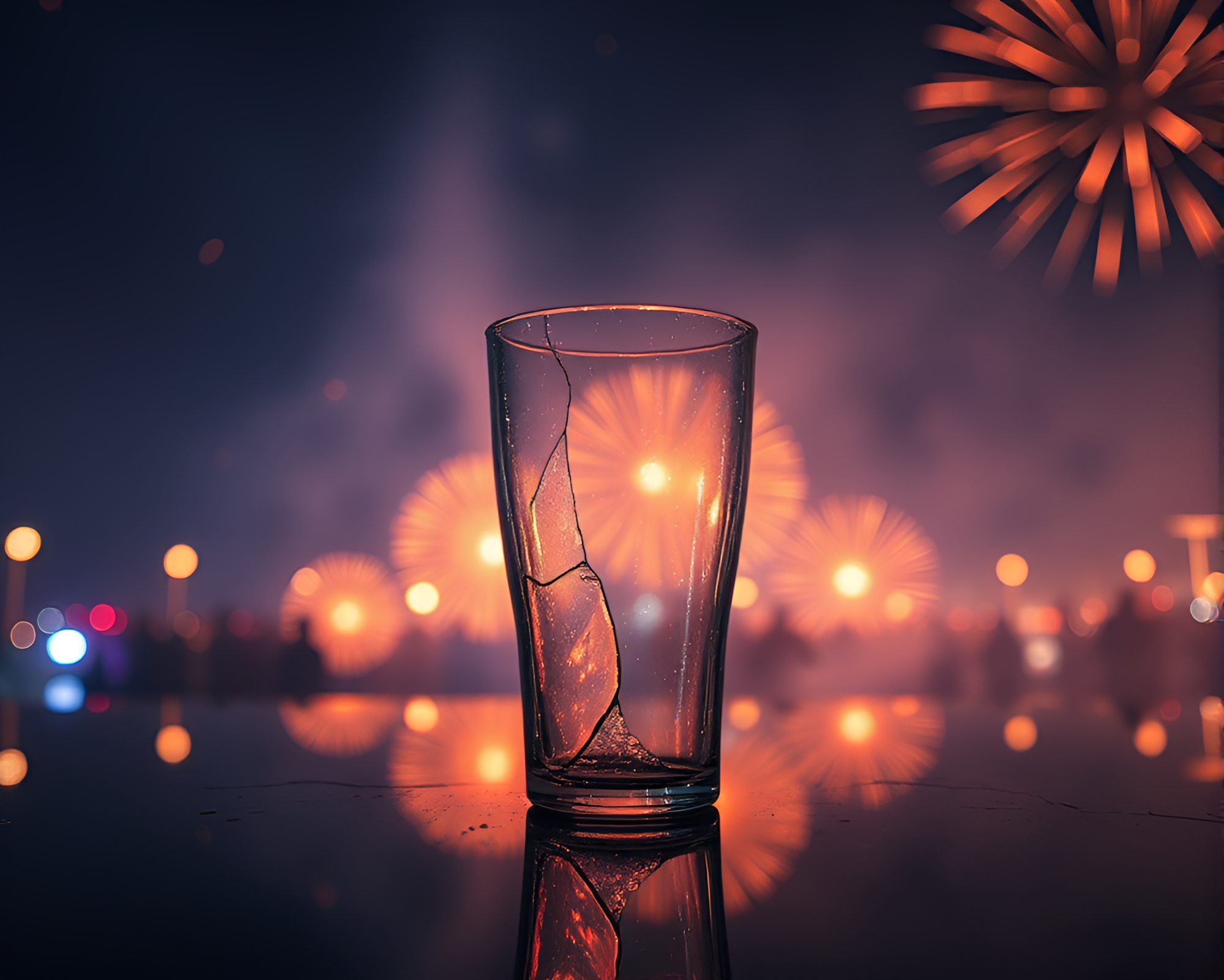 Shattered Reflection: Festival Fireworks in Parallel Universe – free AI stock image