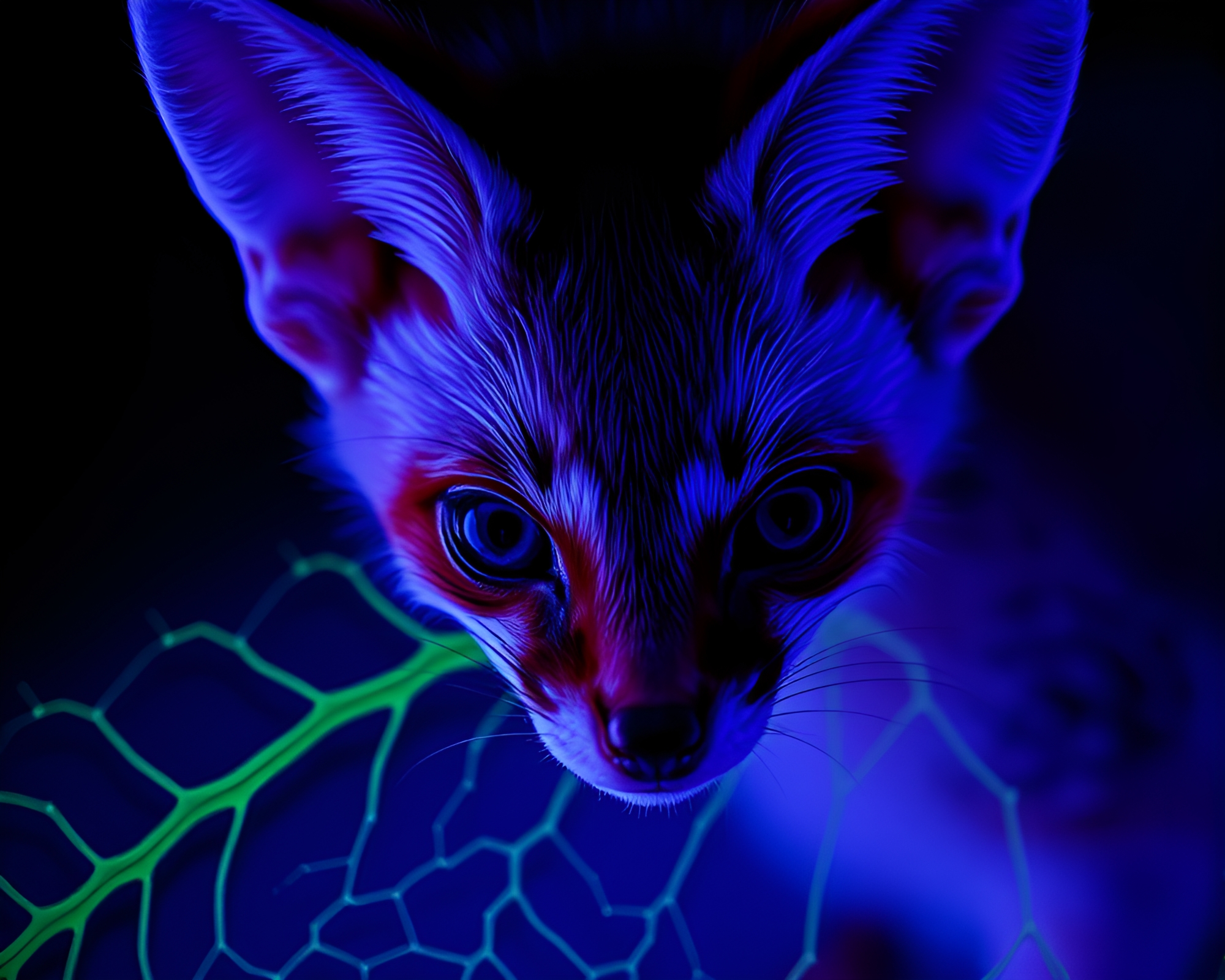 Fennec Fox Surrounded by Illuminated Ultraviolet Leaf Veins – free AI stock image