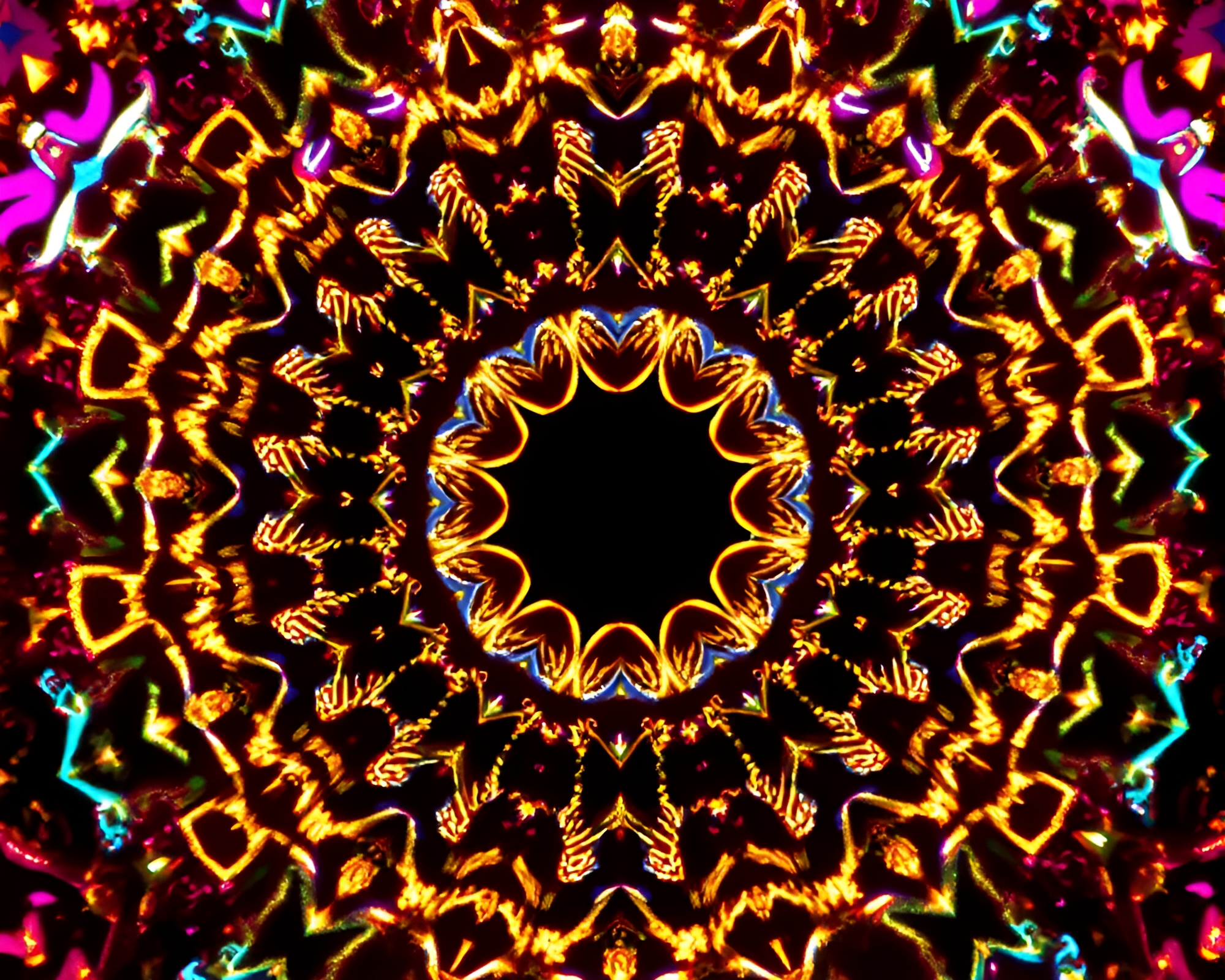 Neon Graffiti Kaleidoscope with Gold Foil Accents Concept Art – free AI stock image