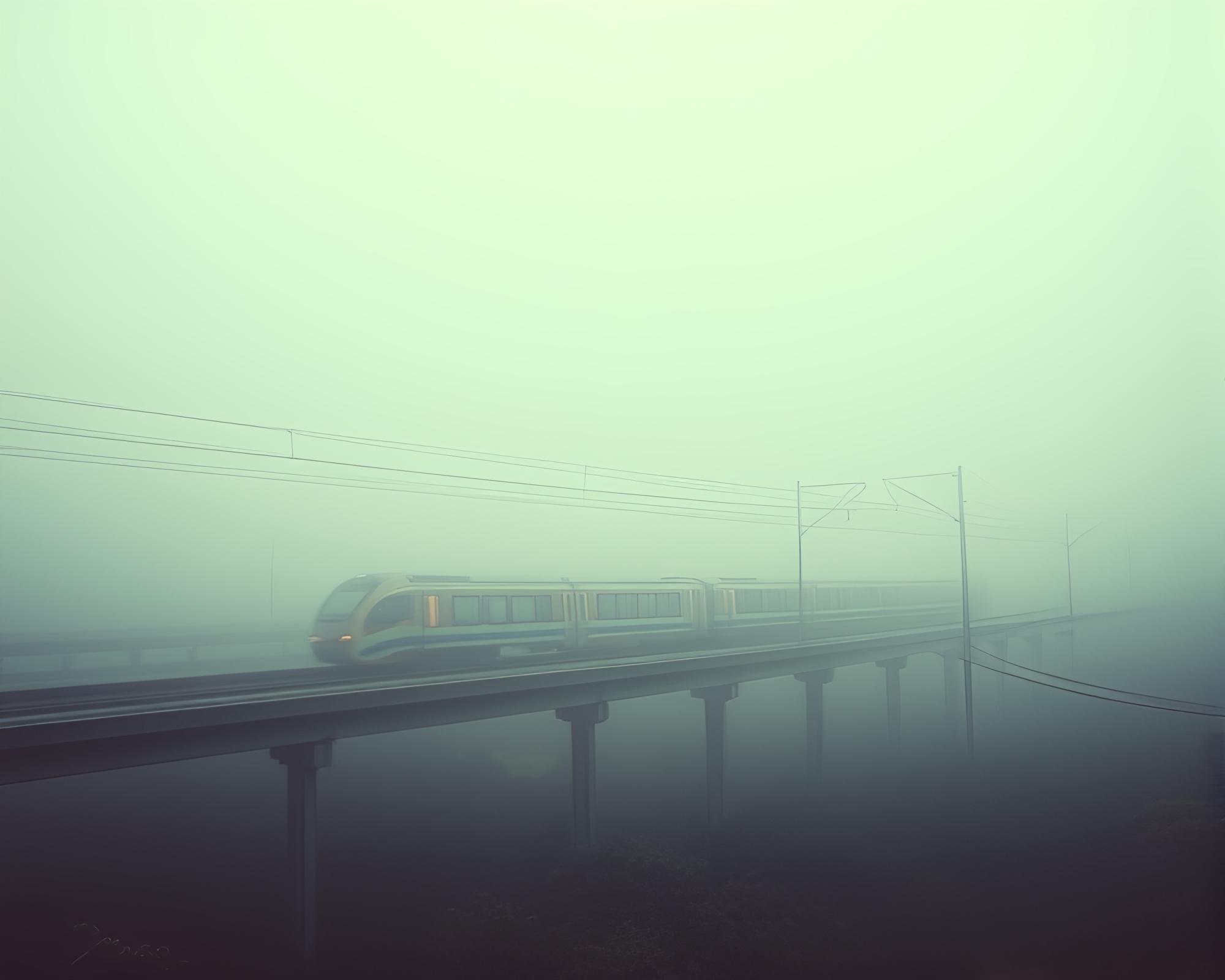 Monorail Lost in Duochrome Fog Drift – free AI stock image
