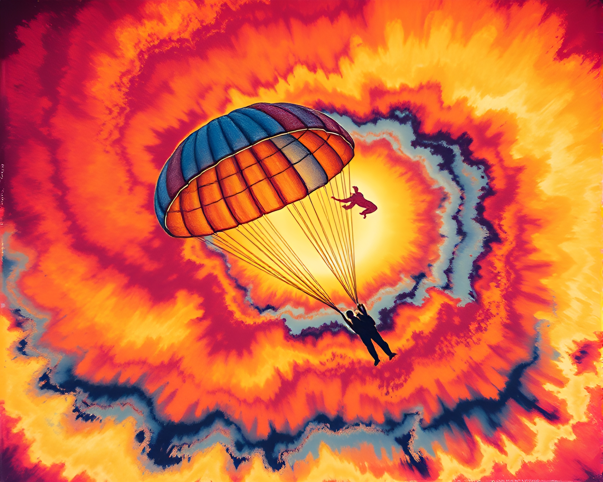 Twilight Parachute Jumper in Impasto Vortex – free AI stock image