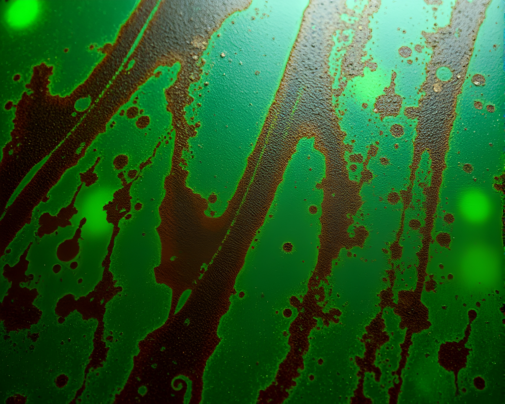 Emerald Plateau: Neon Rust Streaks Composition – free AI stock image