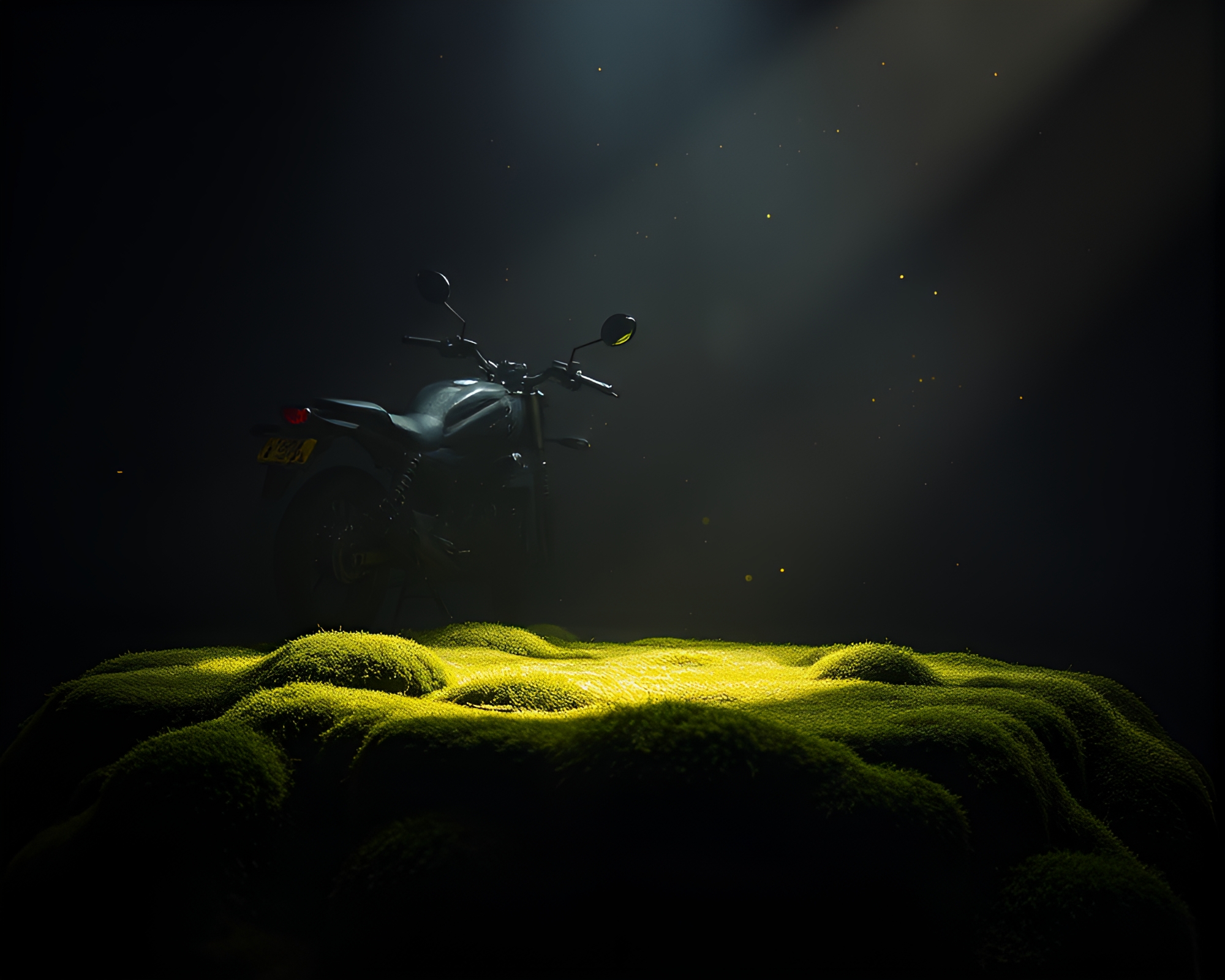 Enchanted Moss Motorcycle under Stage Light – free AI stock image