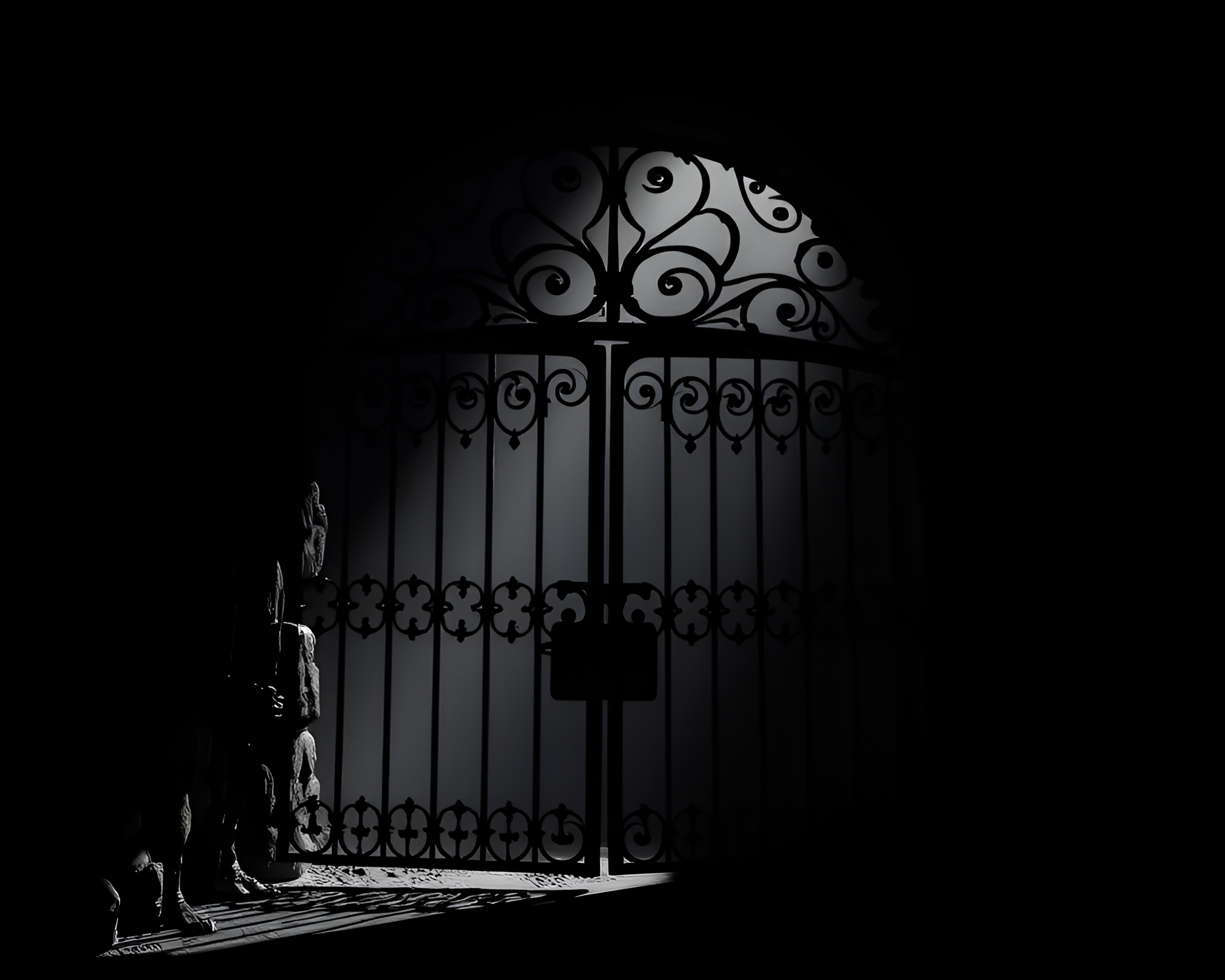 Op Art Shadow Silhouette in Wrought Iron Gate – free AI stock image
