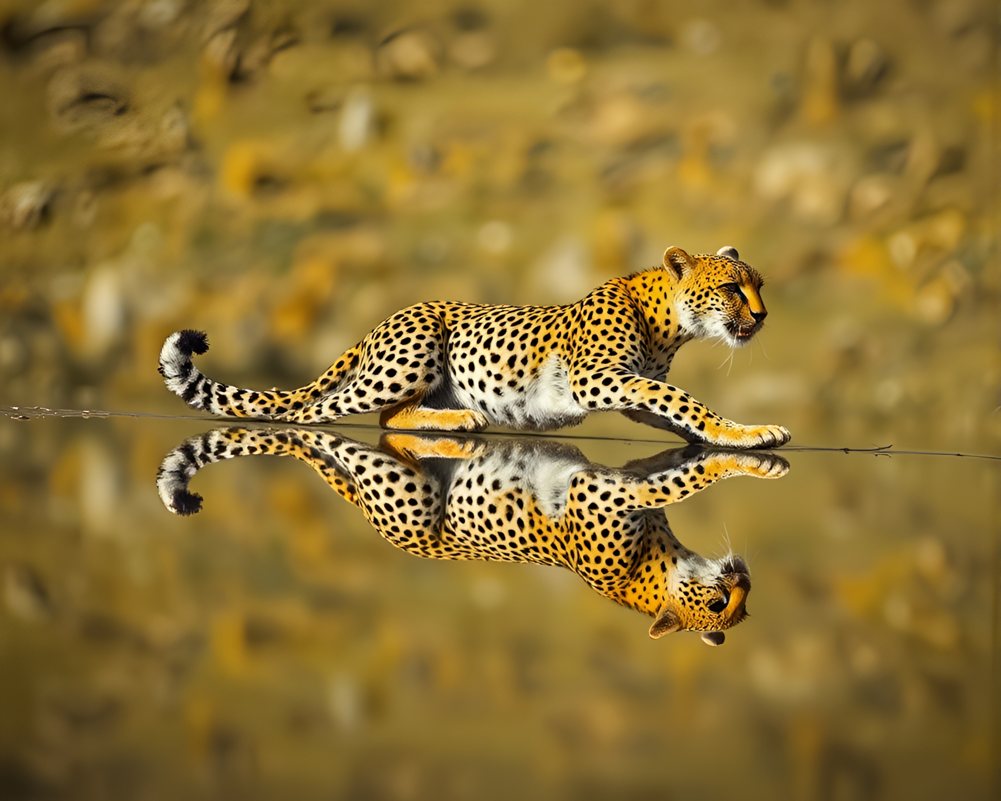 Cheetah Reflection in Shattered Mirror, Lemon Lighting – free AI stock image