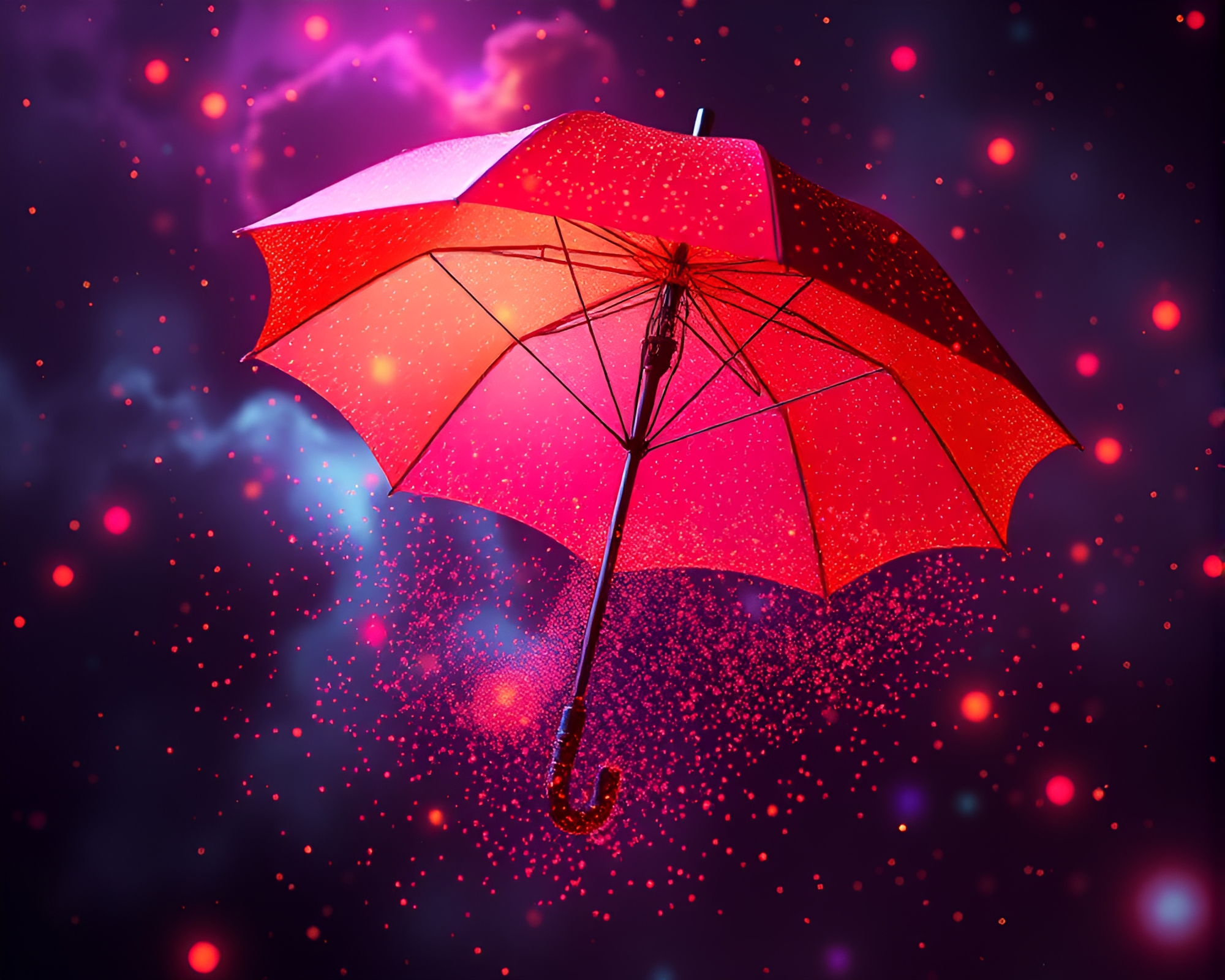 Neon-lit Umbrella in Fractal Cosmic Dust – free AI stock image