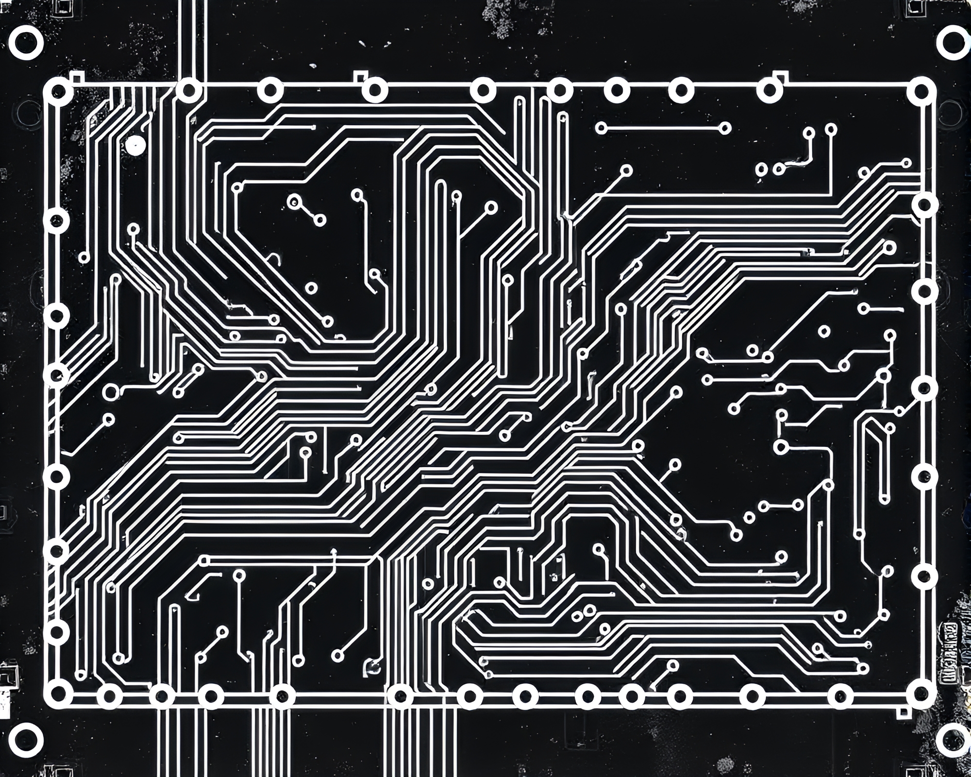 Ink Splashes Circuit Board Blueprint Artwork – free AI stock image