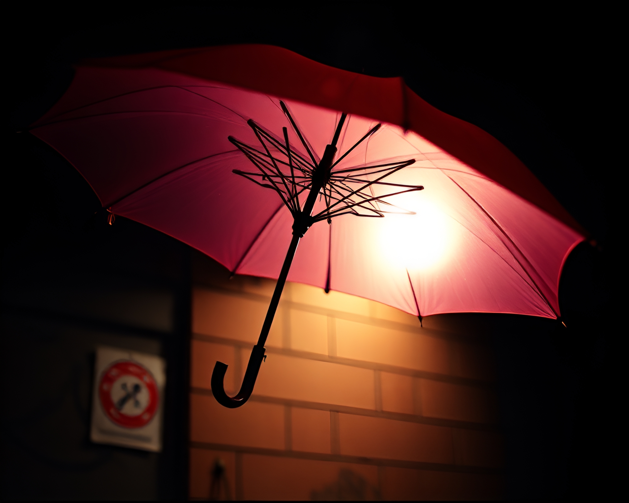 Gothic Umbrella Under Torchlight in Film Grain Style – free AI stock image