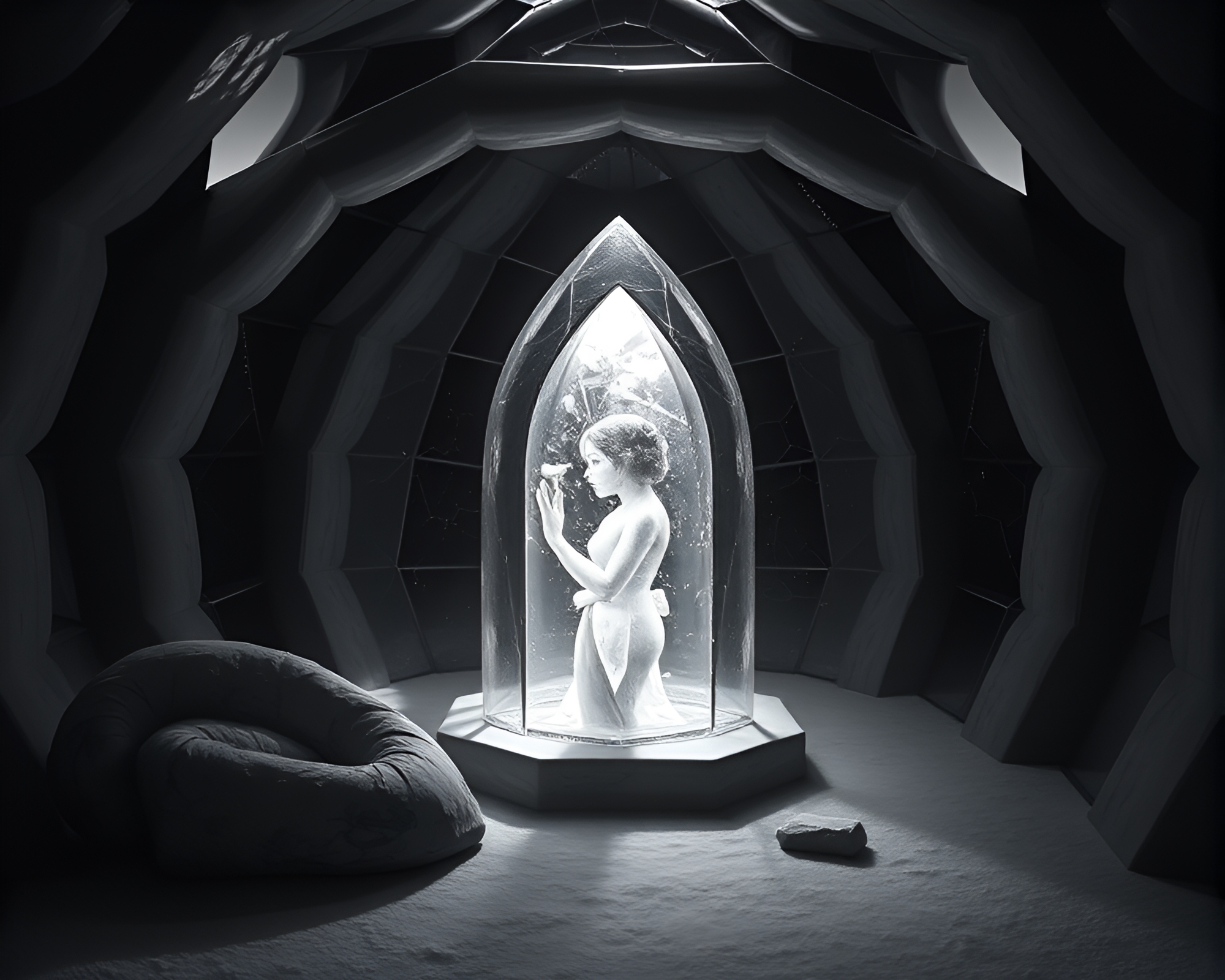 Ethereal Glass Igloo in Necromantic Noir – free AI stock image