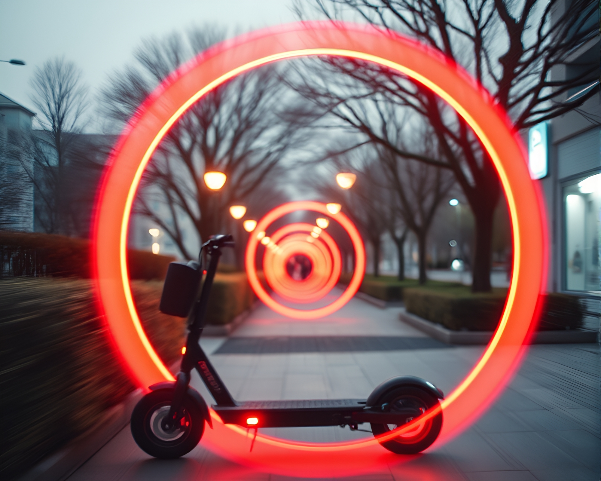 Futuristic Electric Scooter in Circular Infrared Glow – free AI stock image