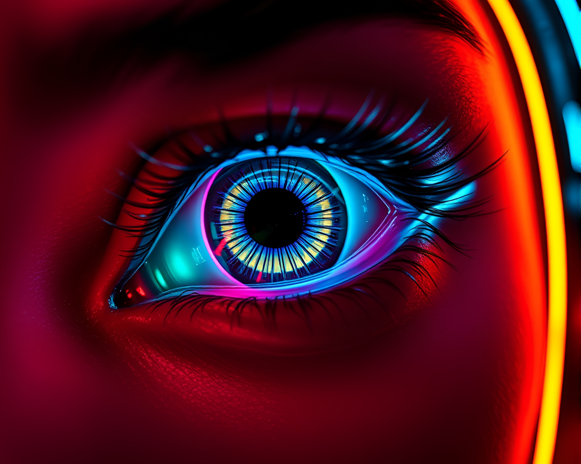 Neon Cybernetic Eye Close-Up – free AI stock image