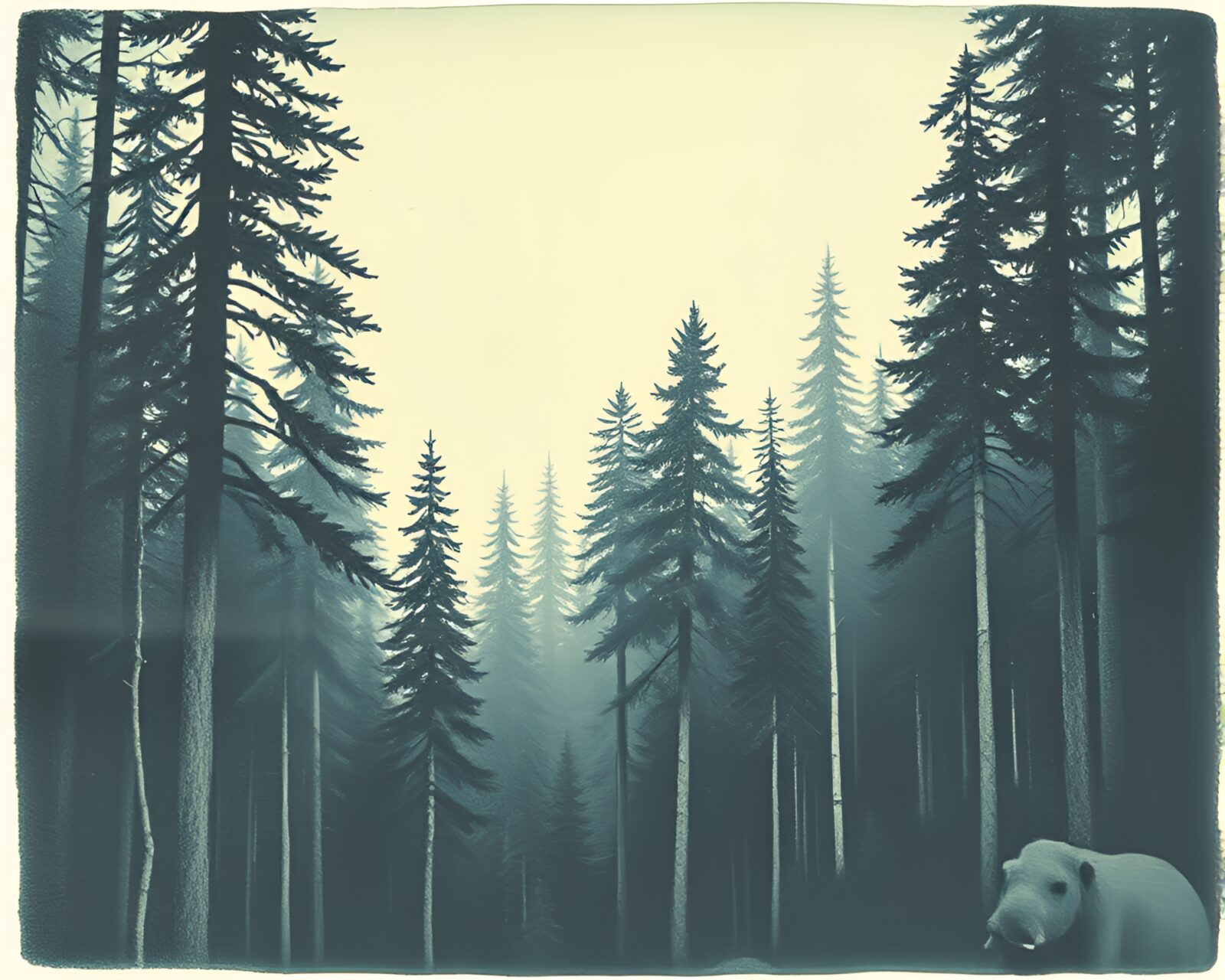 Chalk-drawn geometric patterns in a vintage forest setting