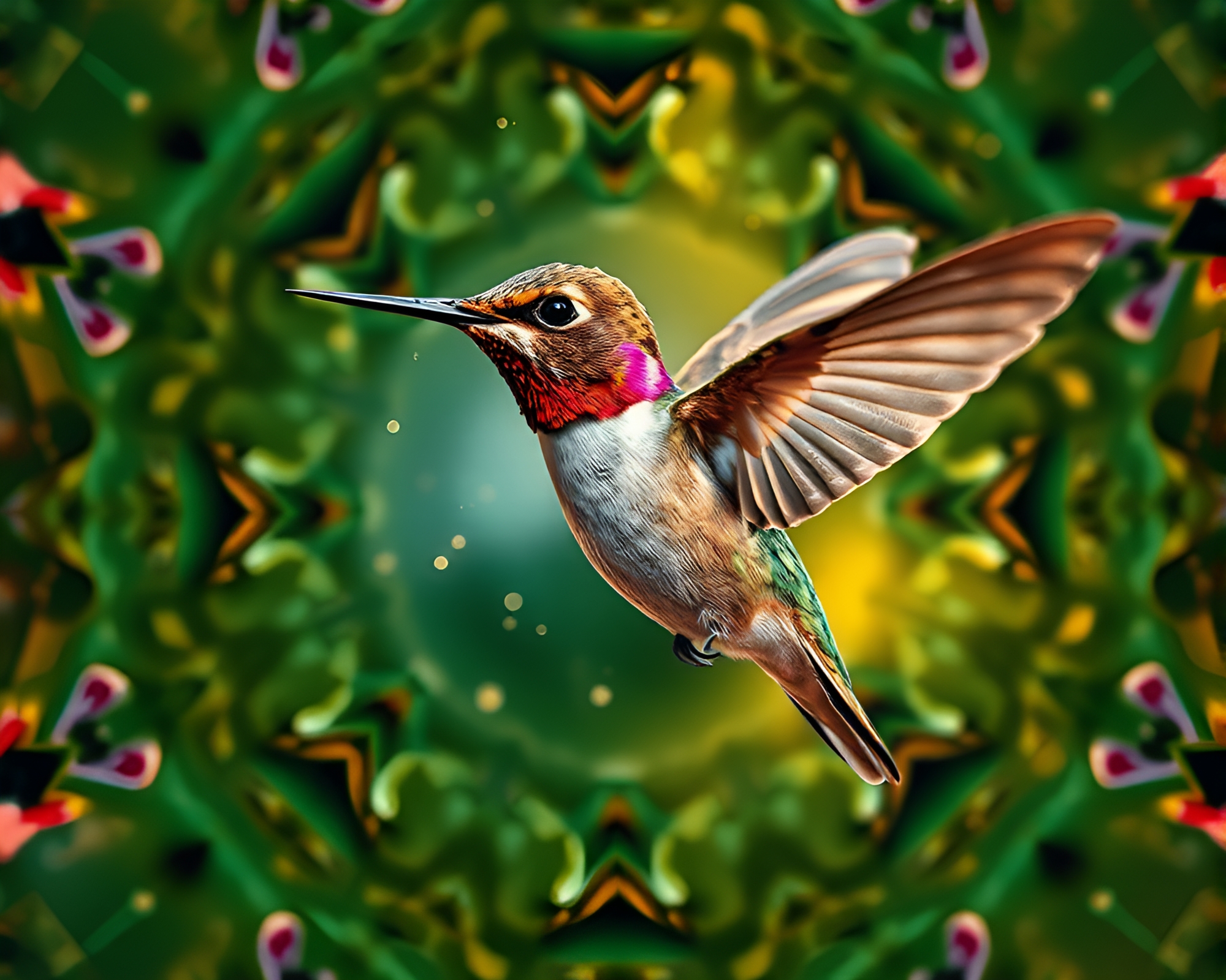 Savannah Golds Kaleidoscope Fragment Hummingbird Cinemagraph – free AI stock image