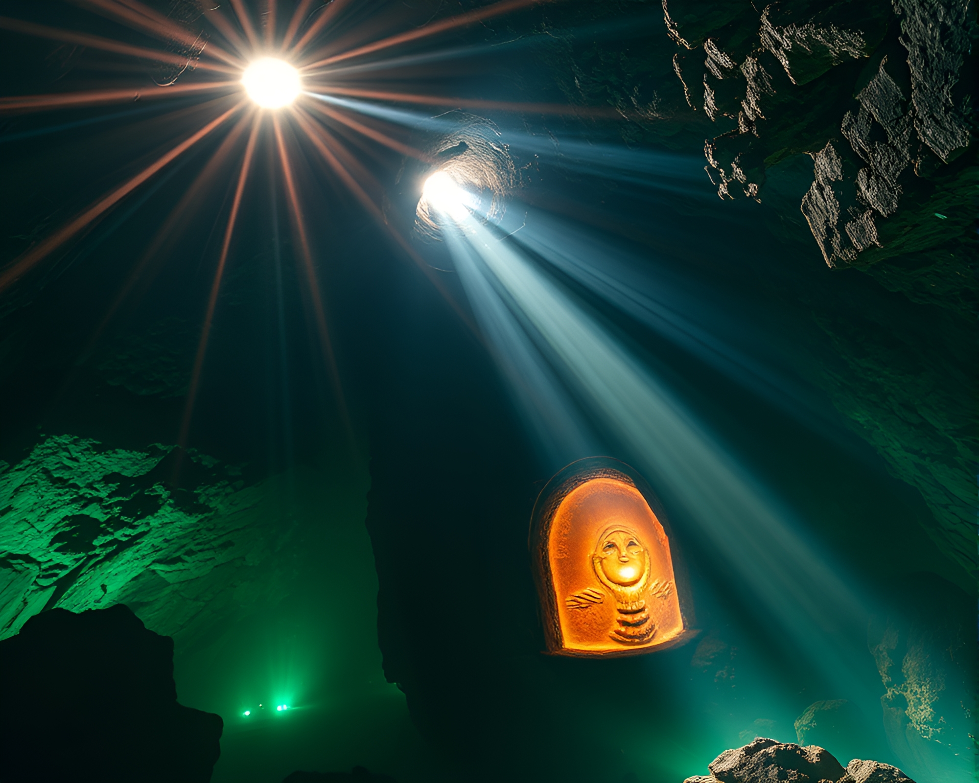 Hydra emerging in sunlit dungeon torchlight – free AI stock image