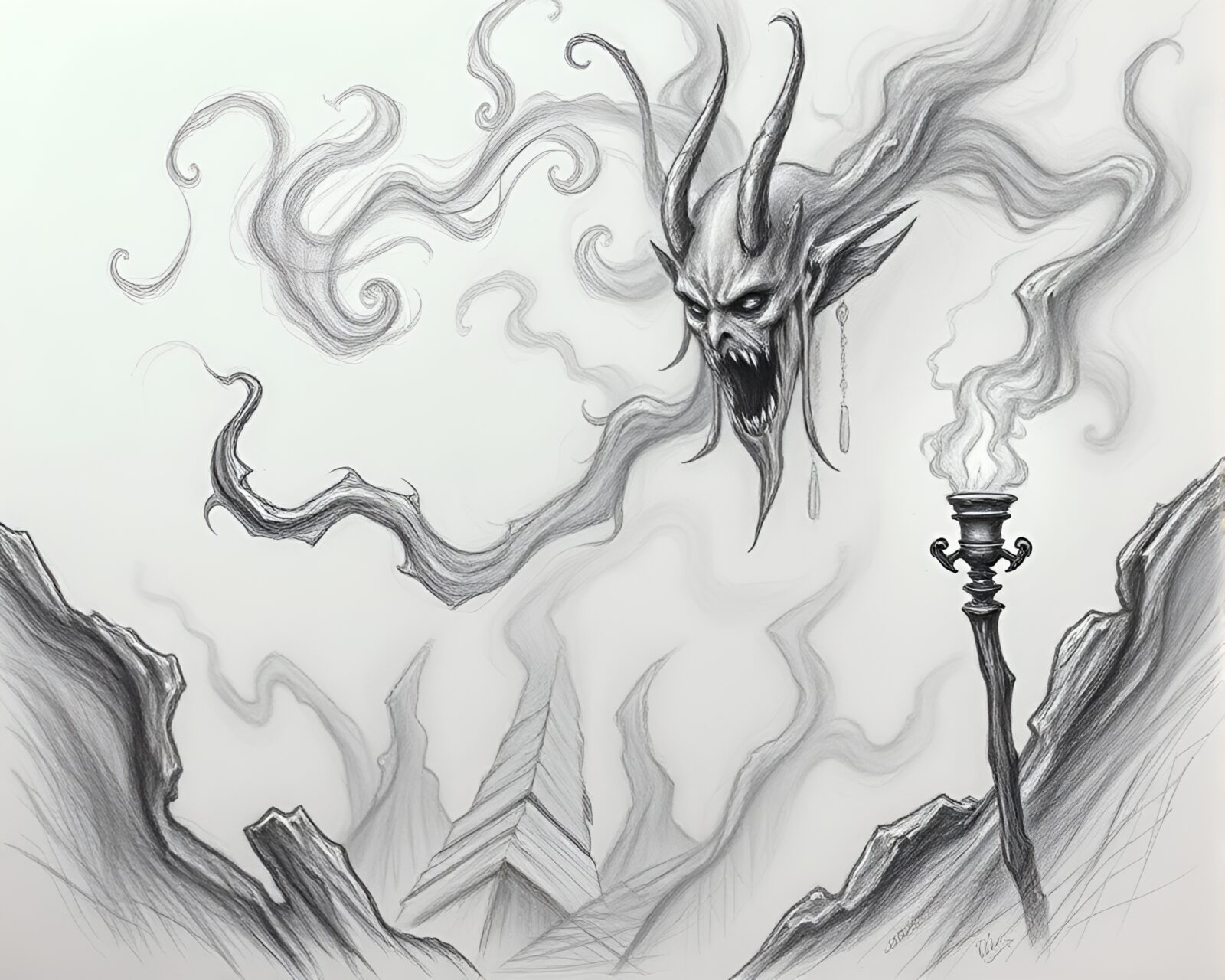 Ethereal smoke plume swirling around mysterious siren in dungeon