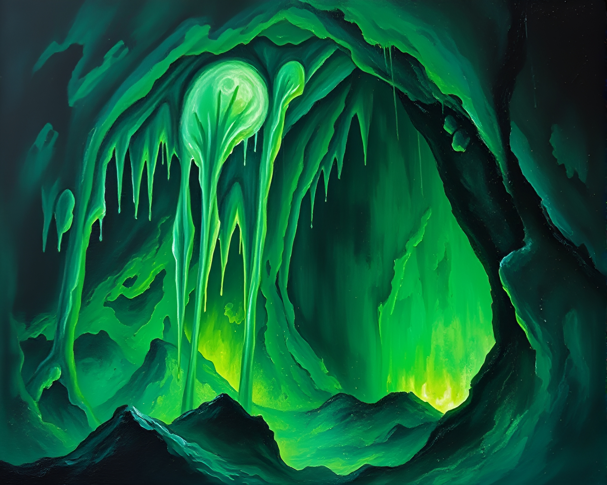 Emerald Cave with Stalactites: Palette Knife Film Burn – free AI stock image