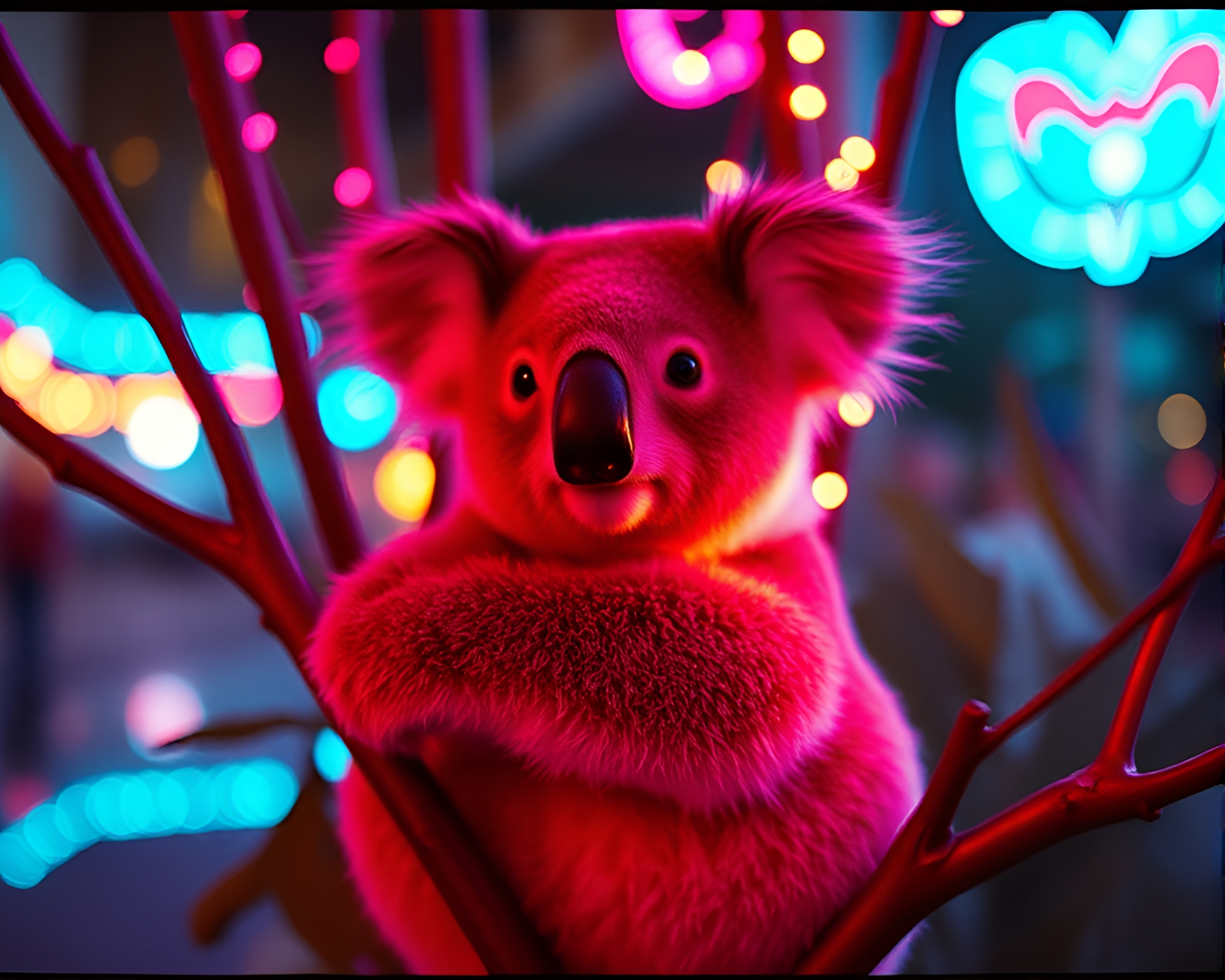 Neon Koala: Reflections in Retro Lights – free AI stock image