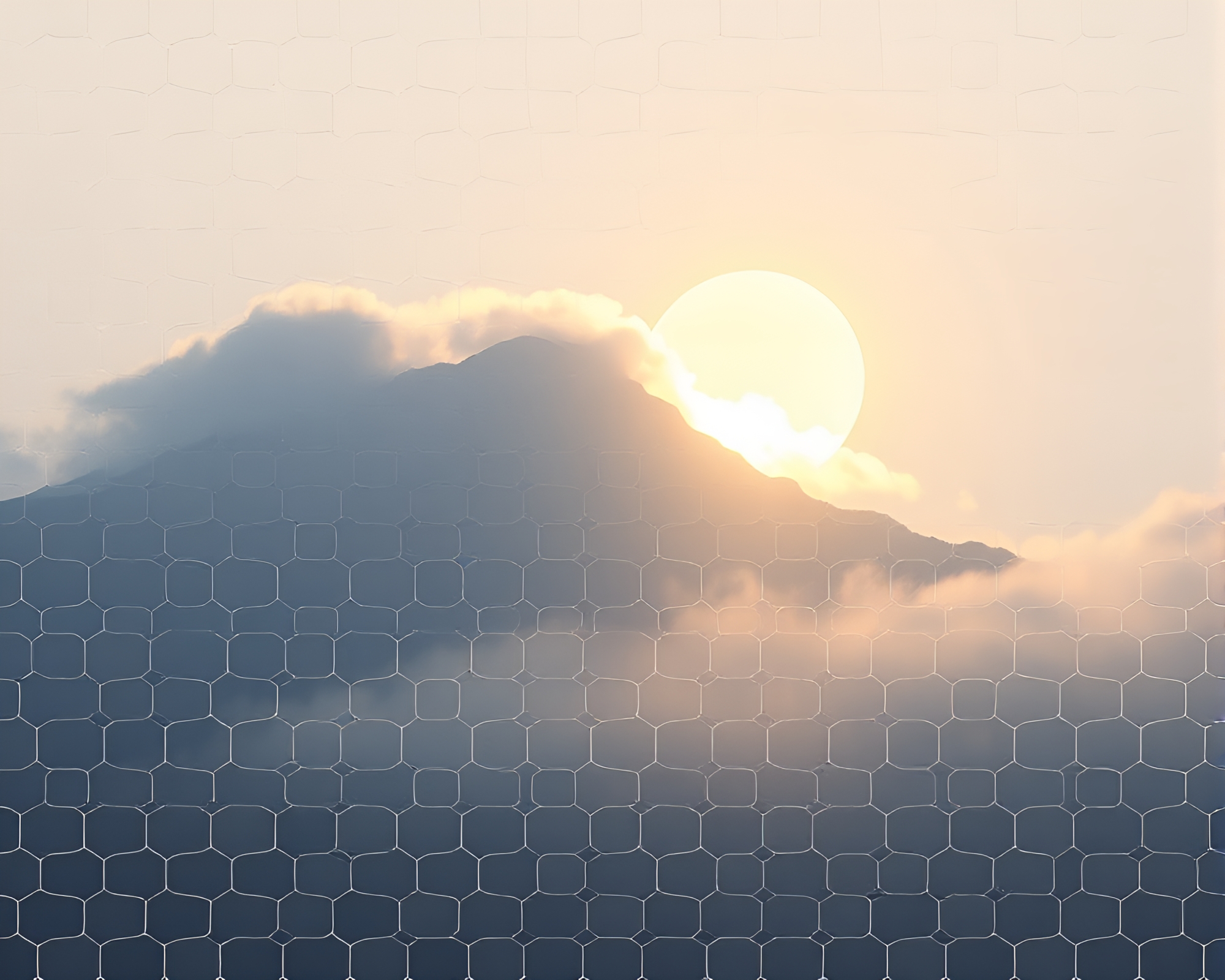 Mist-shrouded Mountain Hexagonal Eclipse Tiling – free AI stock image
