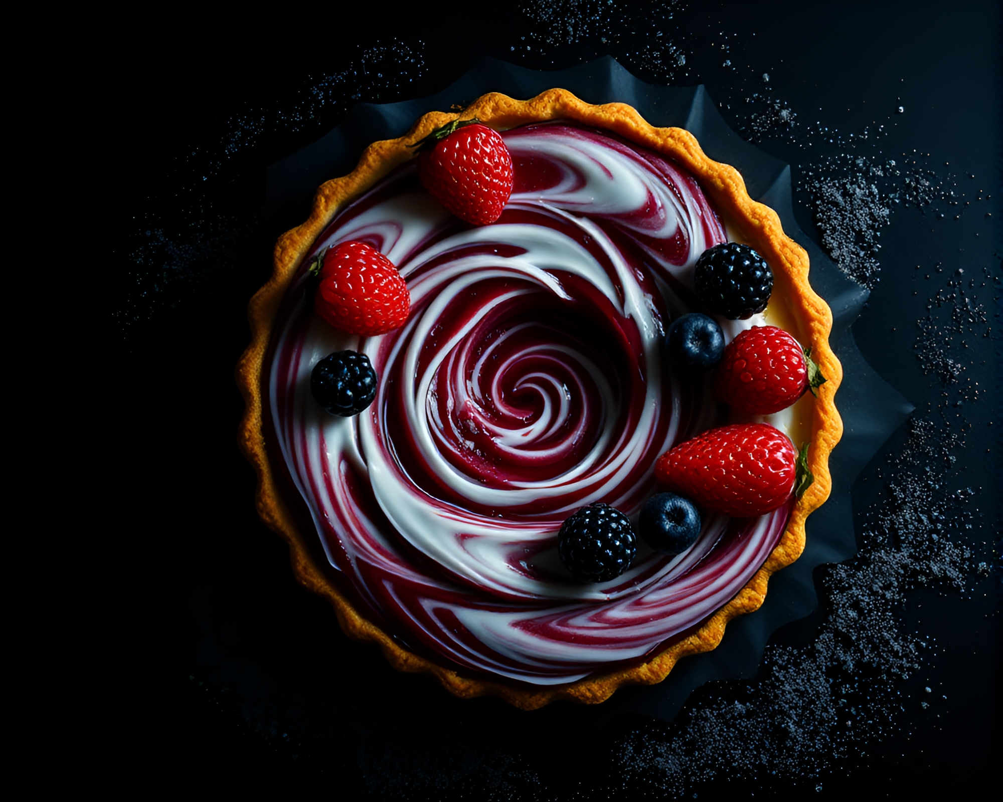 Swirling Vortex Fruit Tart Noir Fantasy – free AI stock image