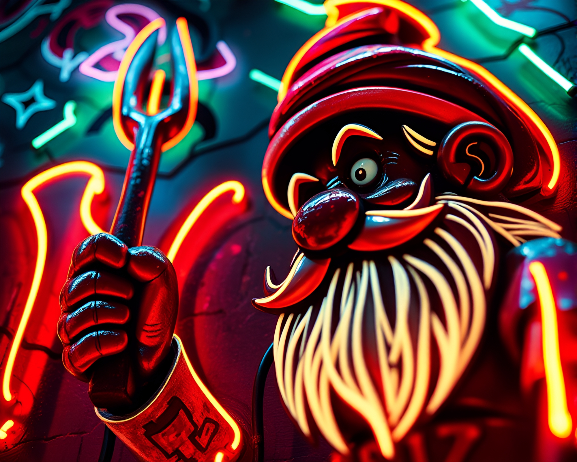 Neon Dwarf Kinetic Art Graffiti Composition – free AI stock image