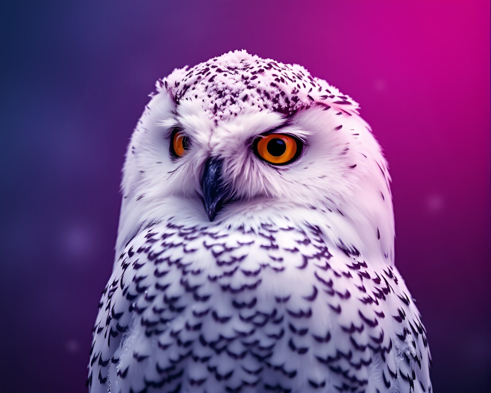Vibrant snowy owl perched on neon smudged chalkboard