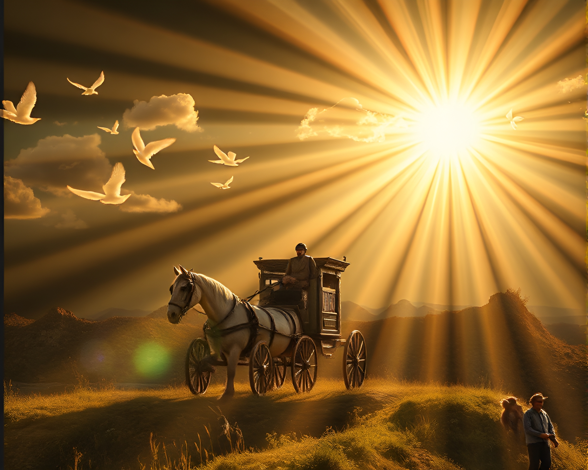 Stagecoach Collage in Ethereal God Rays – free AI stock image