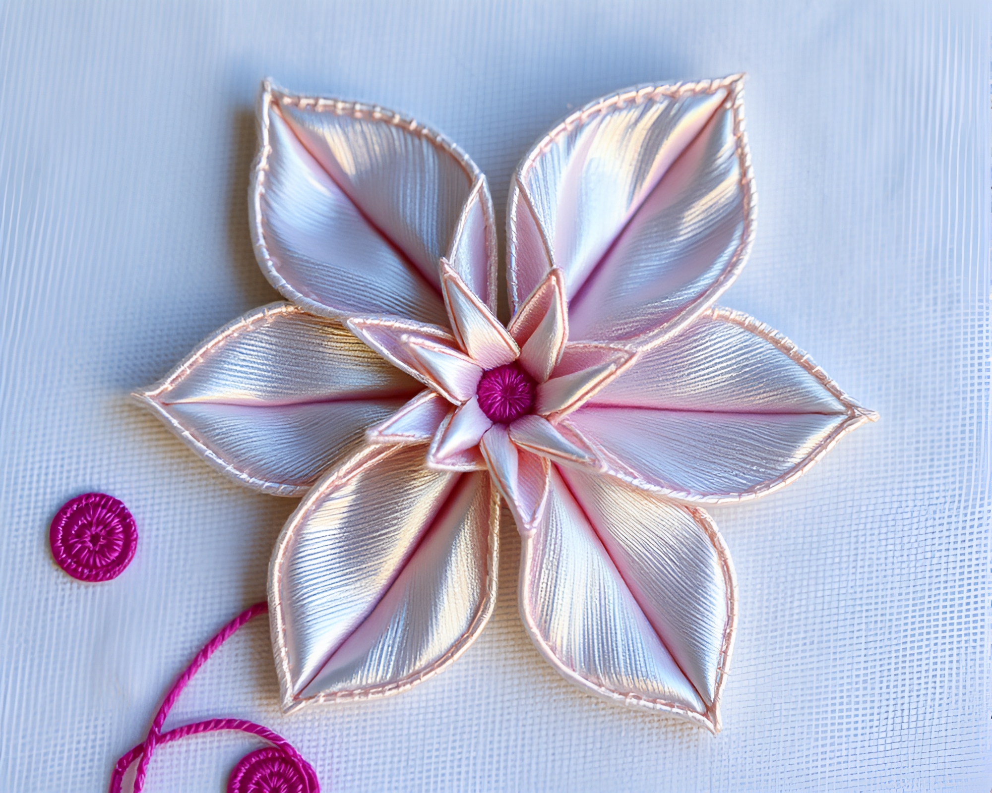 Embroidered Origami: Iridescent Floral Beauty – free AI stock image