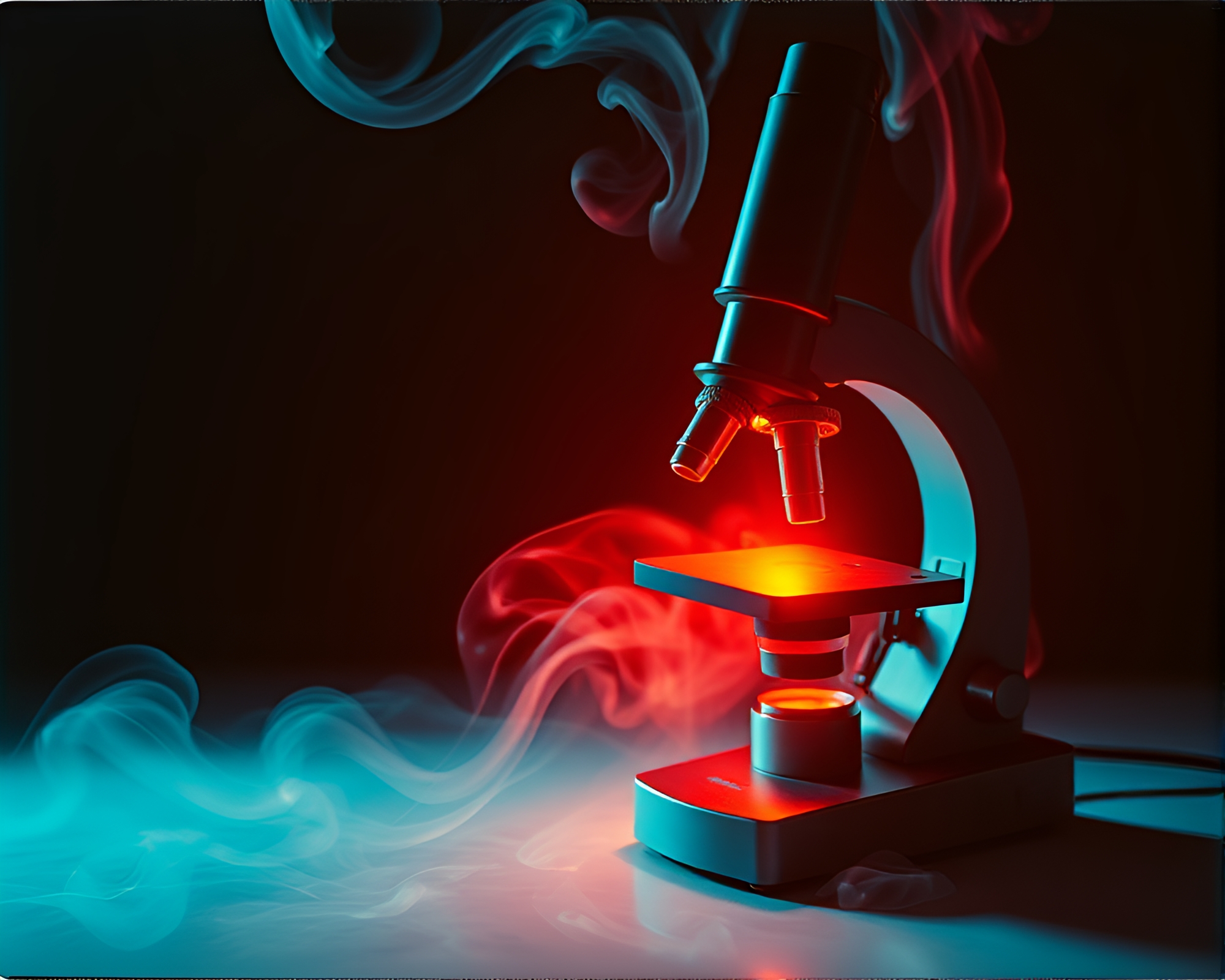 Vintage Microscope Art: Swirling Smoke Plume Illuminated by LED Lights – free AI stock image