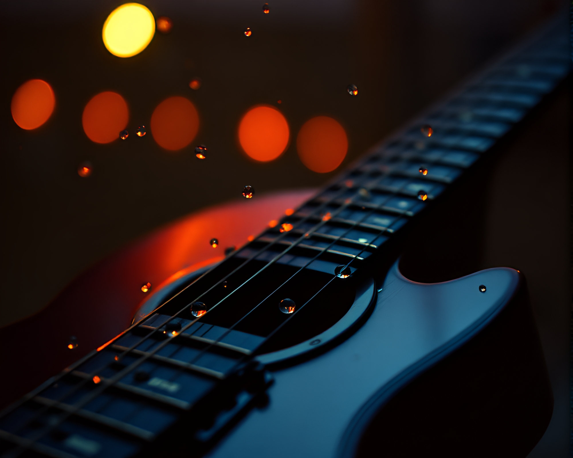 Rain Droplets Guitar Melancholy in 80s VHS Style – free AI stock image