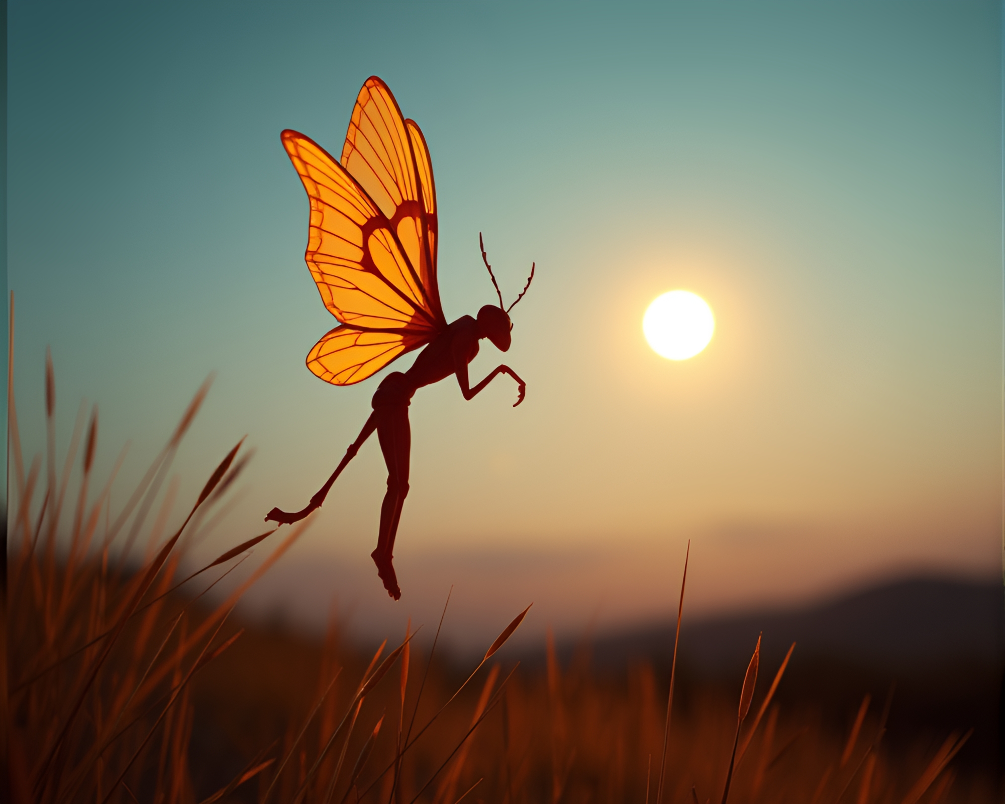 Golden Hour Nymph in High-Poly 3D Render – free AI stock image