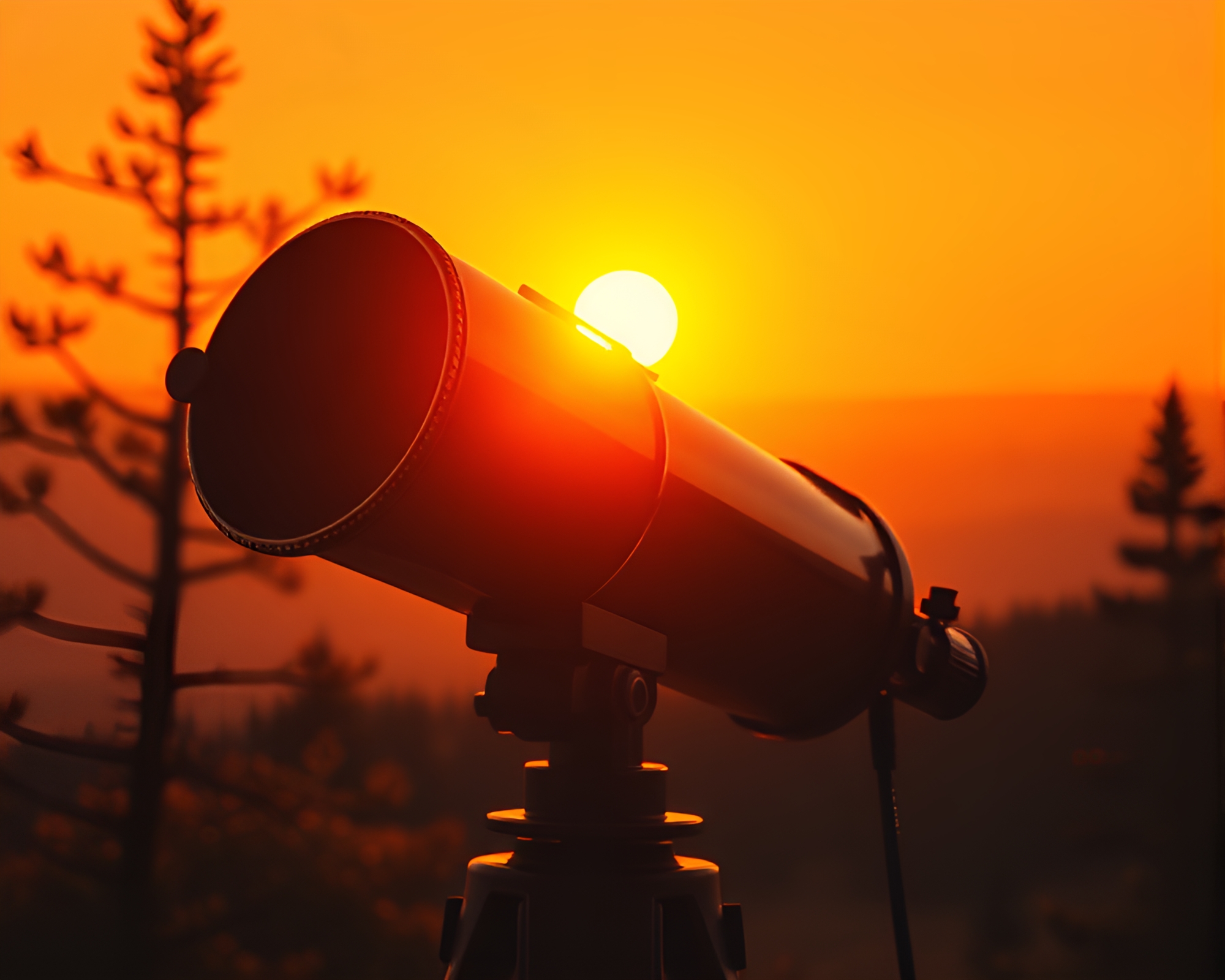 Vintage Telescope Pixelated in Golden Hour Glow – free AI stock image