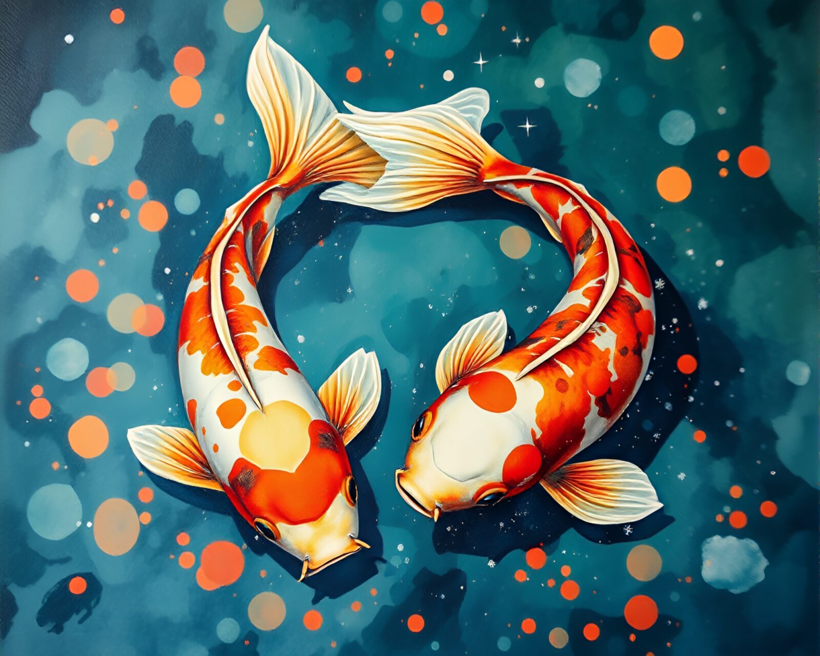Selective focus image of vibrant koi fish in dreamy hues