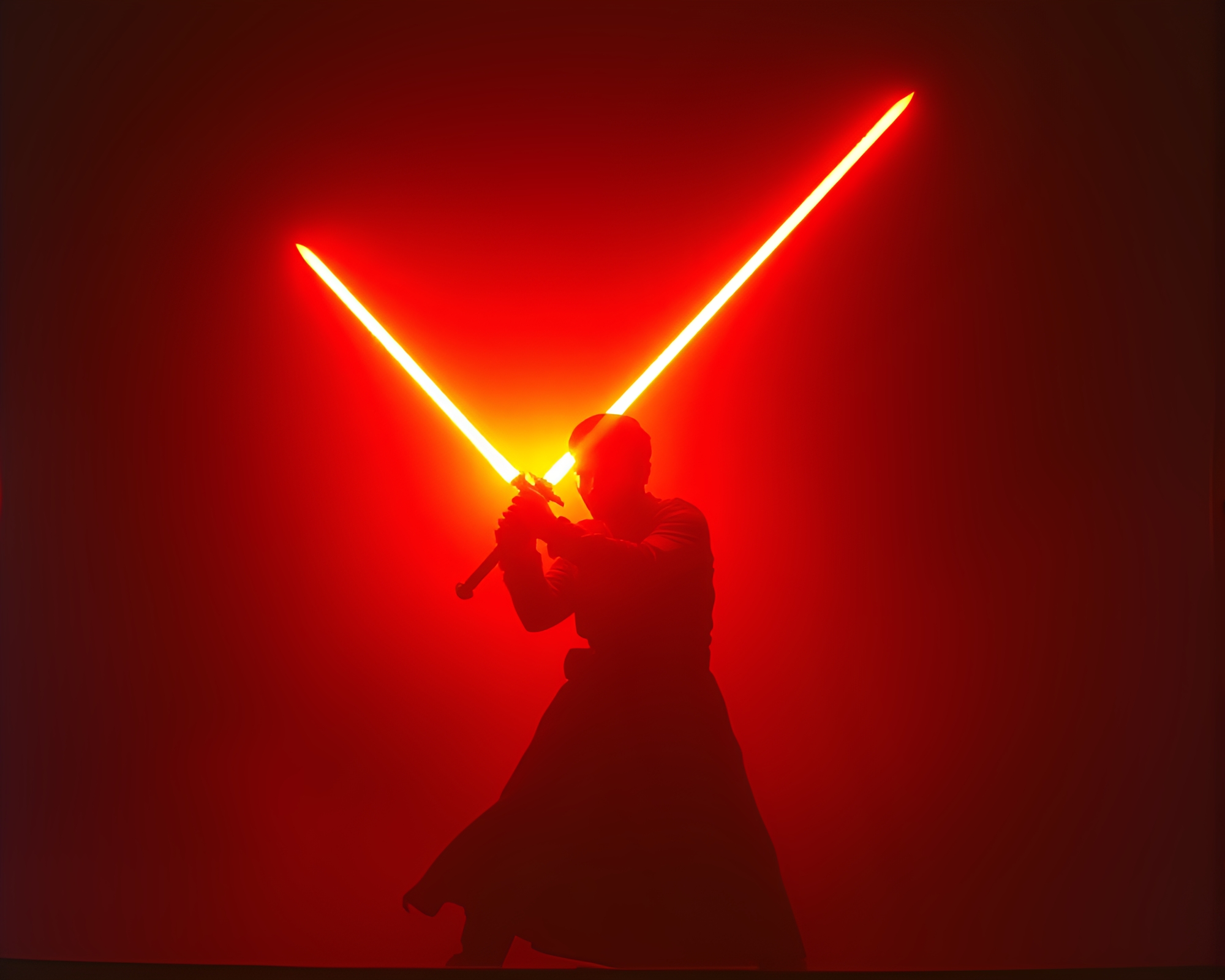 Laser Sword Duel in Silhouette Illustration – free AI stock image