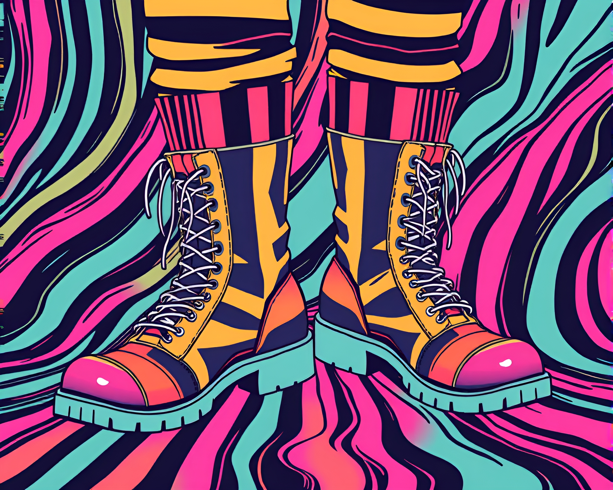 Striped Gravity Boots in Futuristic Space Illustration – free AI stock image