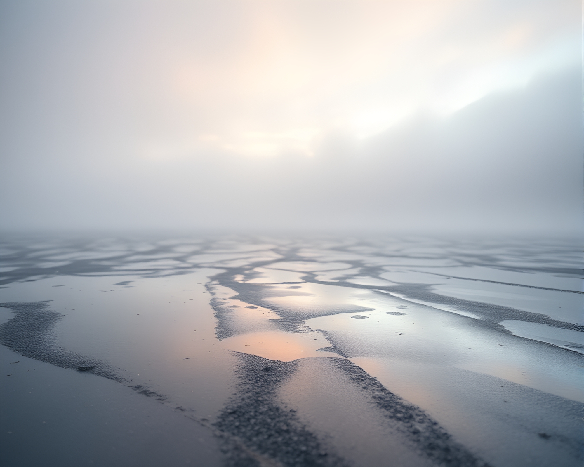 Frozen Tundra: Op Art Reflections on Wet Pavement – free AI stock image
