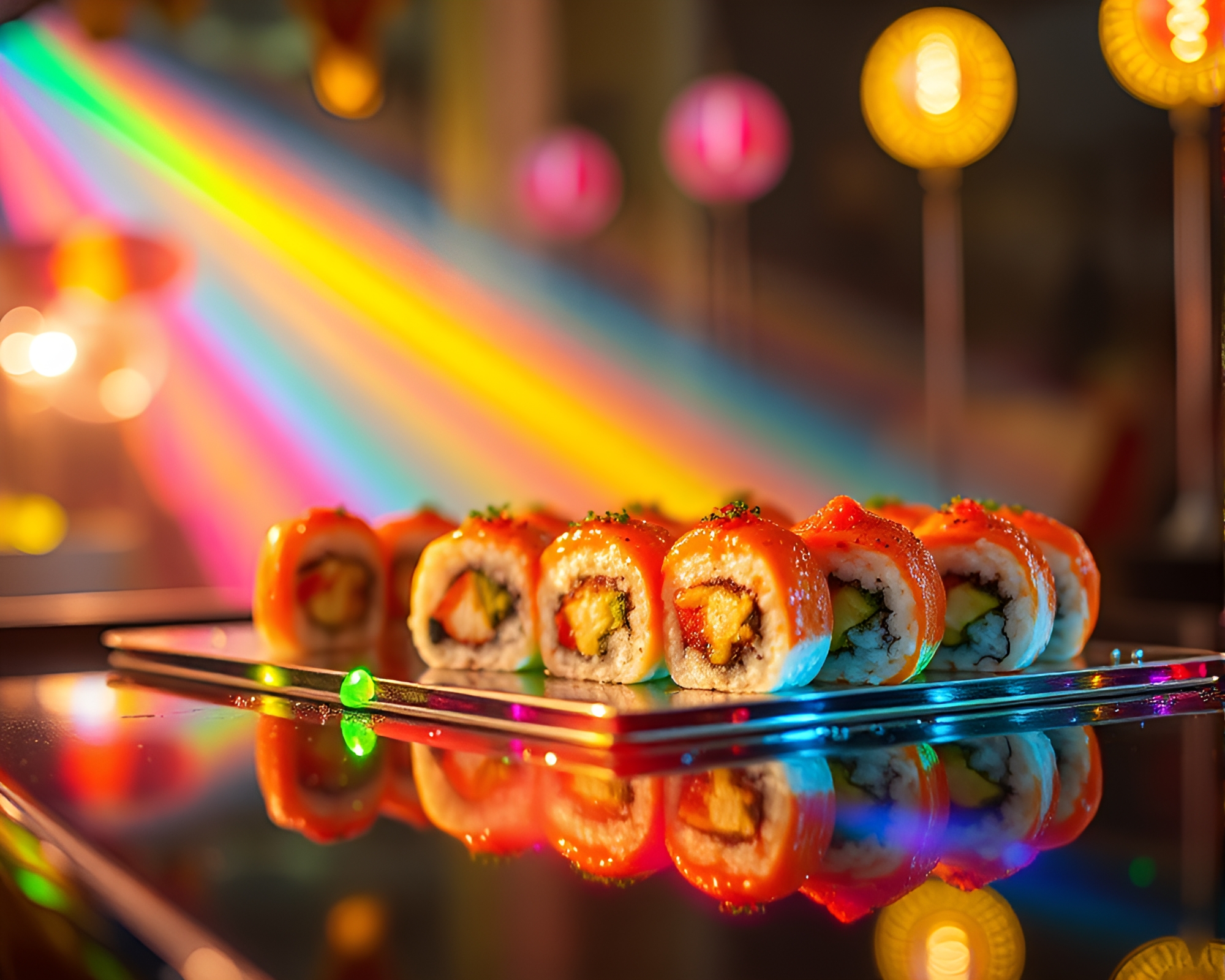 Rainbow Refraction Sushi Carnival – free AI stock image