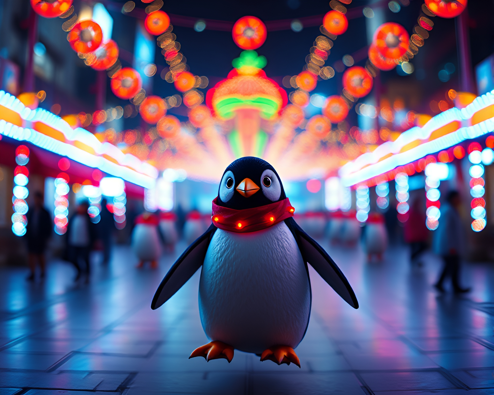 Carnival Penguin in Pixel Art Wonderland – free AI stock image