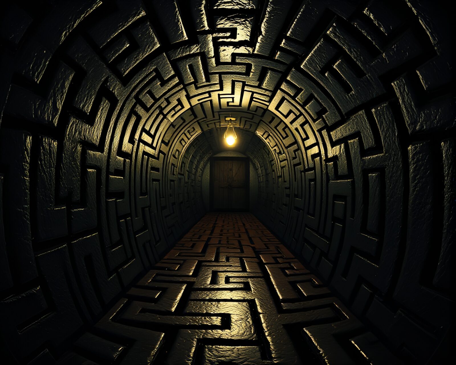 Abstract photocollage of a stitched pattern mirror maze