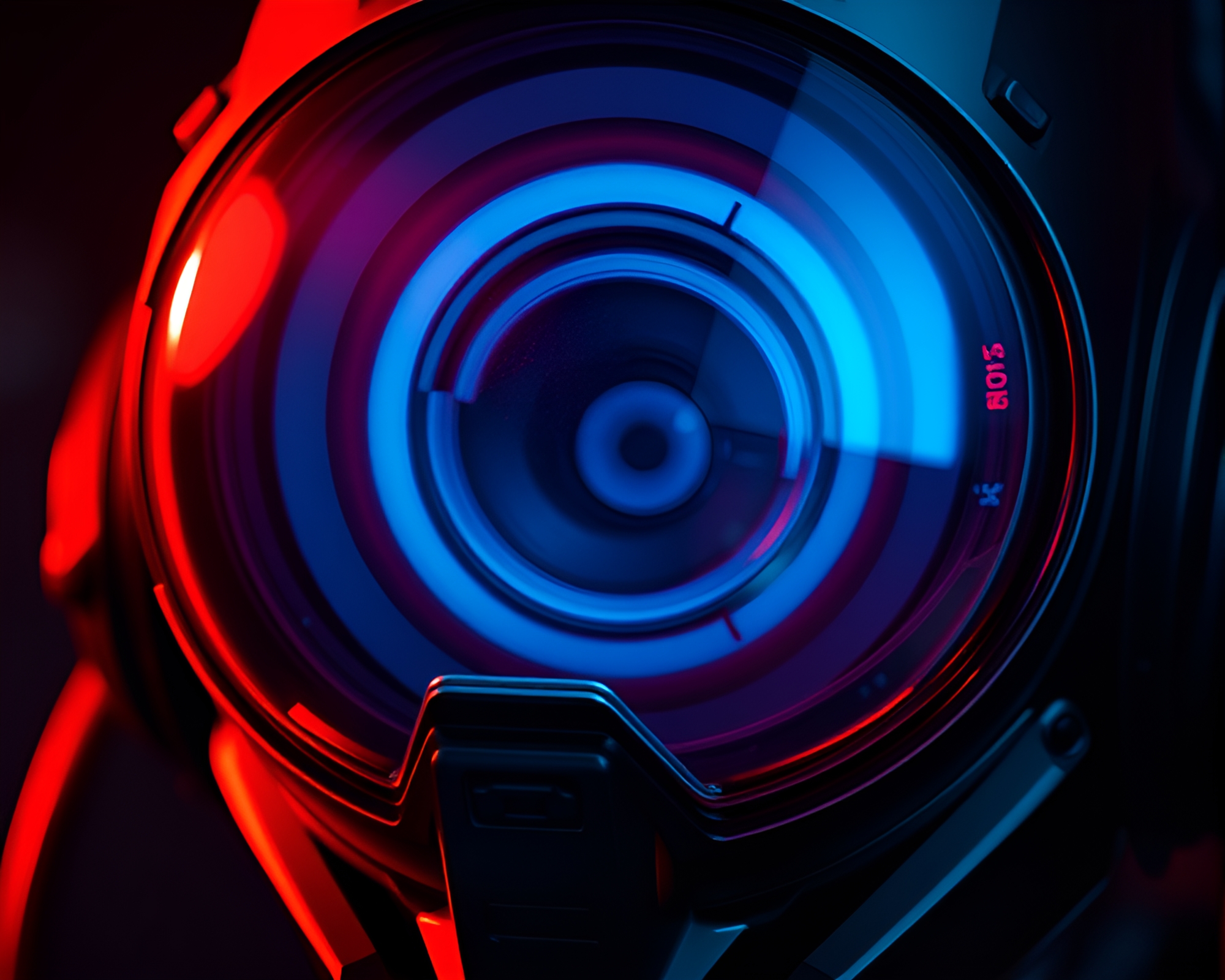 Futuristic Cyborg in Red-Blue Duotone Contouring Composition – free AI stock image