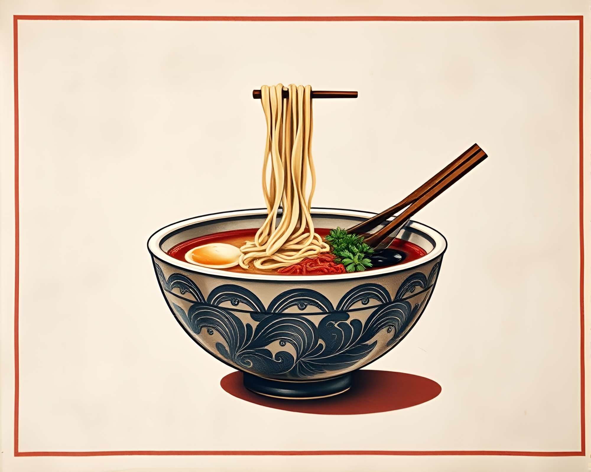 Ramen Bowl Vignette: Split-Toned Mural Masterpiece – free AI stock image