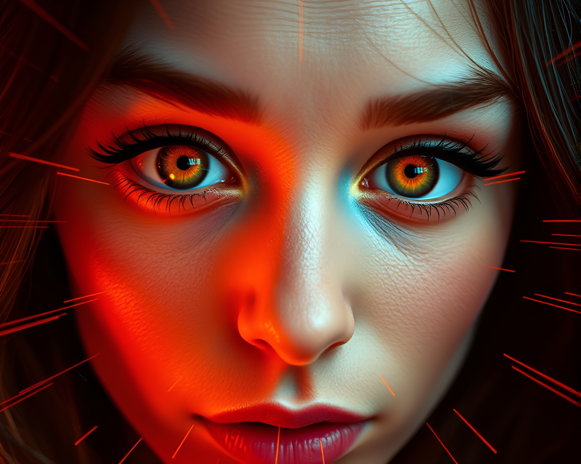 Futuristic Smart Contact Lens in Burnt Orange Comic Scene – free AI stock image