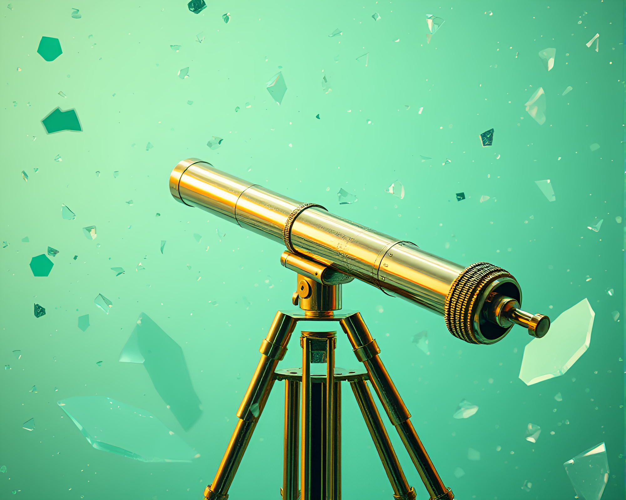 Mesmerizing Glitch Art: Brass Telescope in Mint Green – free AI stock image