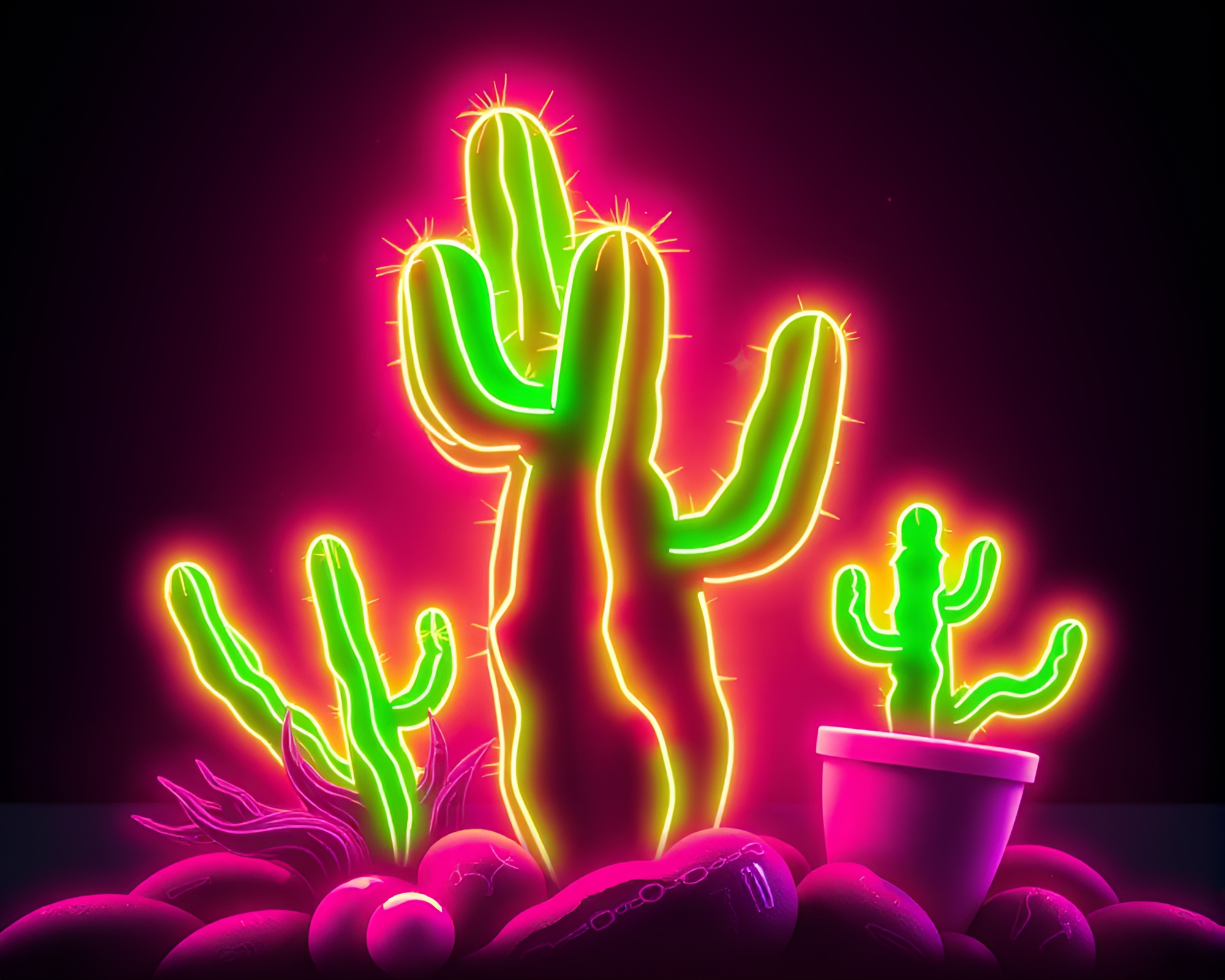 Glowing Neon Cactus in Sorcery Auras – free AI stock image
