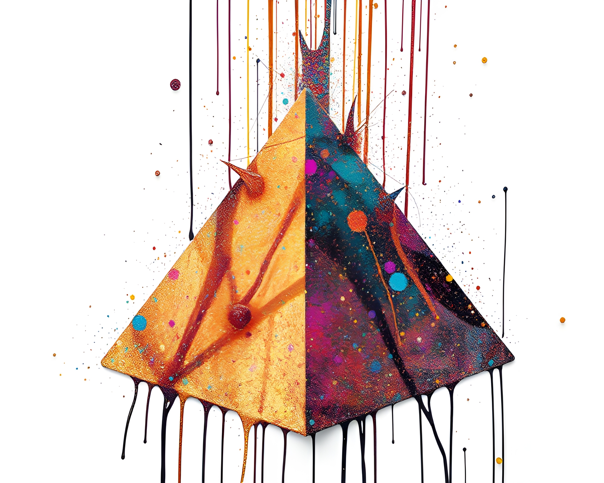 Metallic Pyramid in Generative Art Spray Paint Drips – free AI stock image