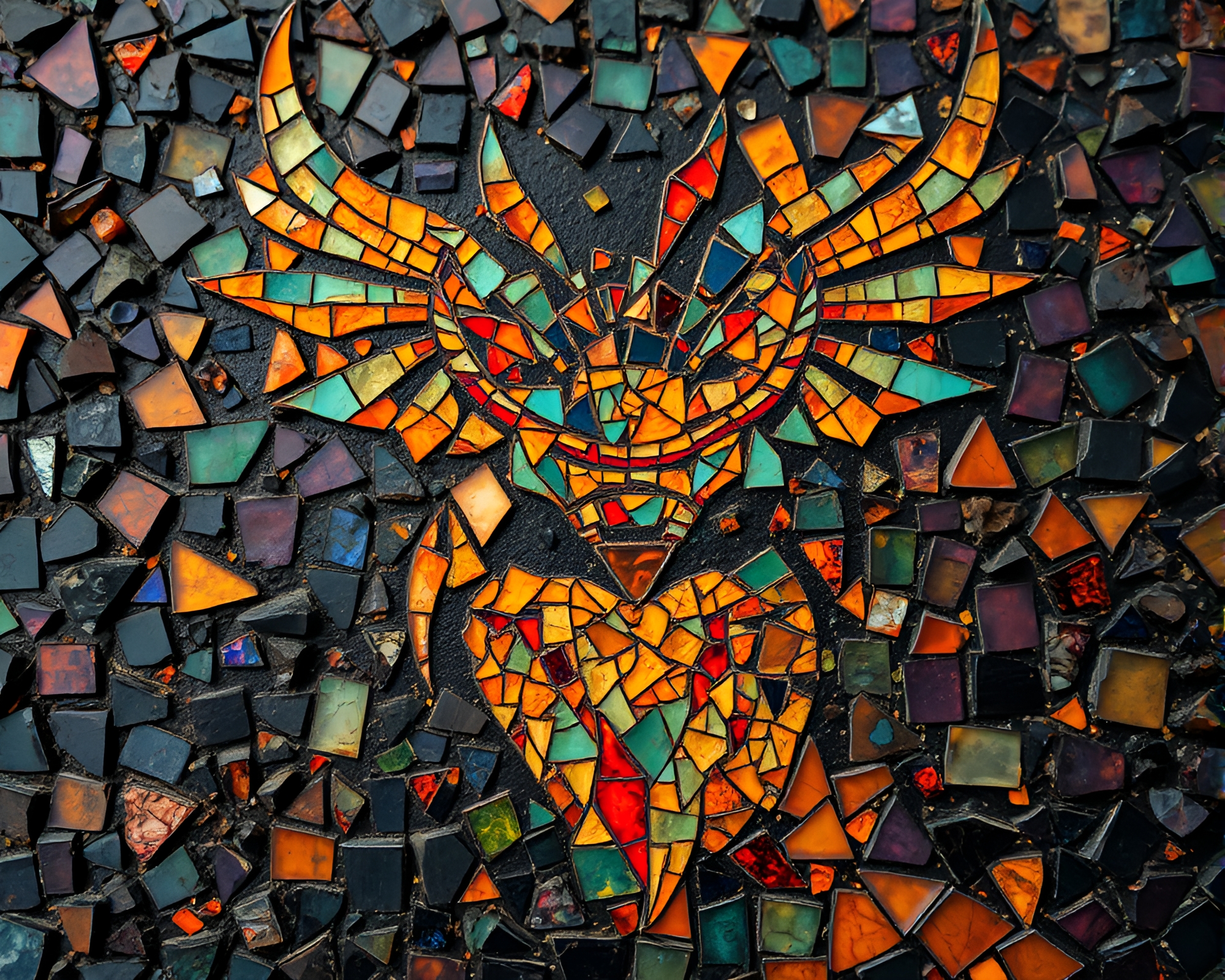 Enigmatic Djinn Mosaic Among Analogous Hues – free AI stock image
