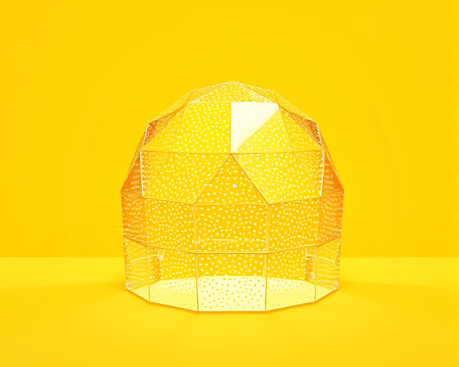 Intricate stipple shading glass igloo in vibrant mustard hues