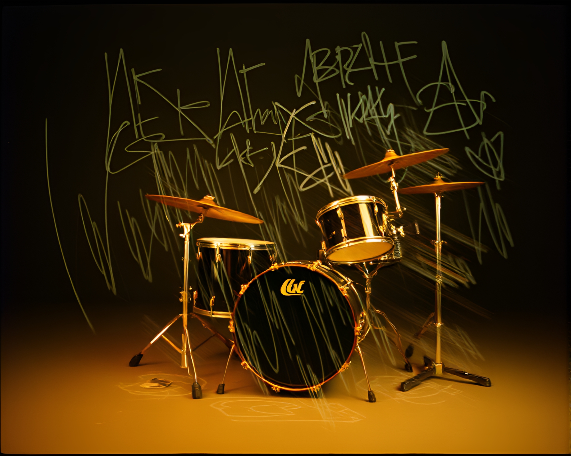 Chalk Drum Explosion: VHS Distortion Art – free AI stock image