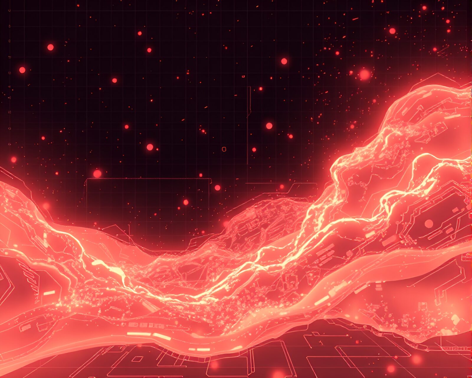 Intricate blueprint design with floating embers and rose gold lighting