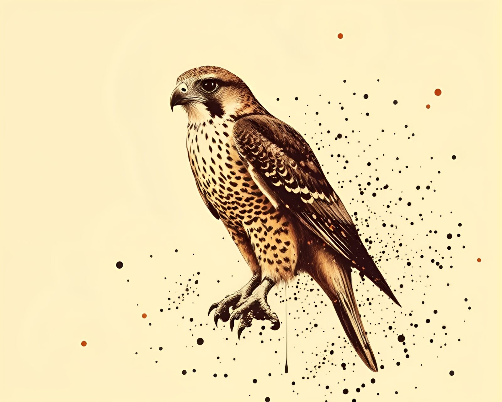 Screenprint dots falcon in sepia tones splatter art